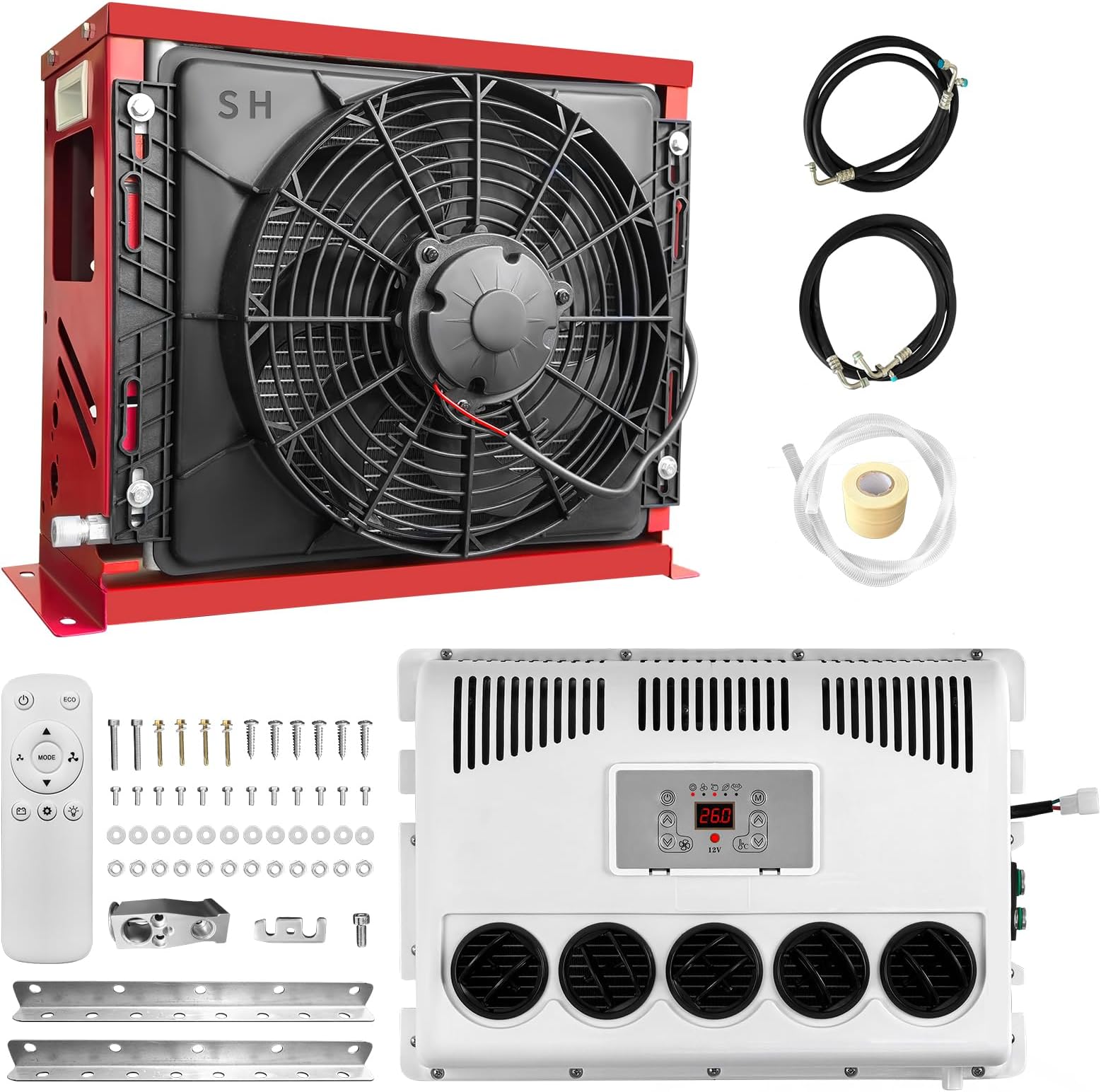 DC 12V AC unit RV Air Conditioner Mini Split Fit Truck cars Motorhome Camper Van Trailer Low Noise Energy Saving Intelligent Frequency Conversion Anti-corrosion Automotive Parking Air Conditioners