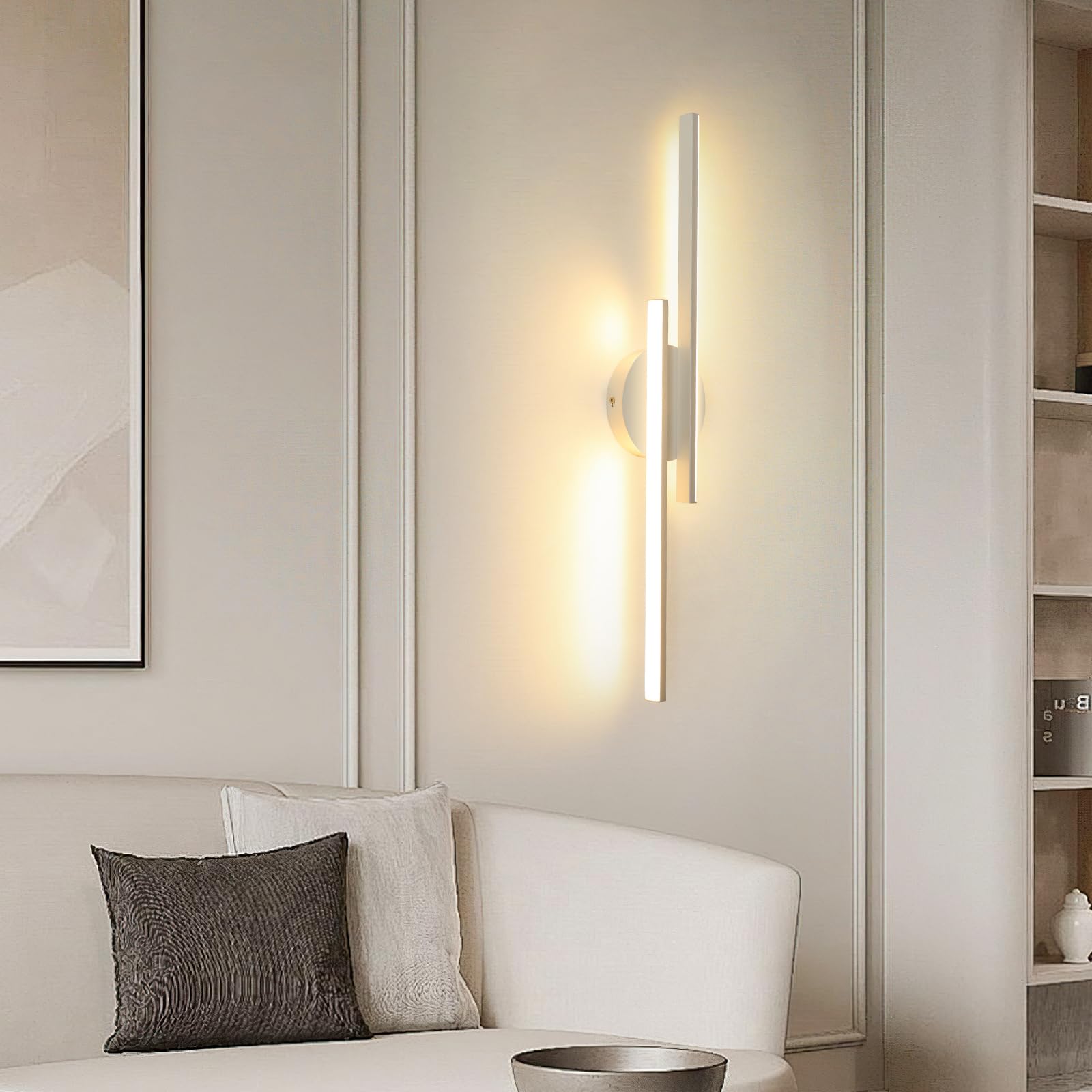 Comely Nowoczesny Kinkiet LED, 24W 2700LM Biały Wewnętrzny Kinkiet LED, 60CM Lampa Ścienna LED Do Sypialni, Salonu, Jadalni, Korytarza, Schodów, Ciepła Biel 3000K