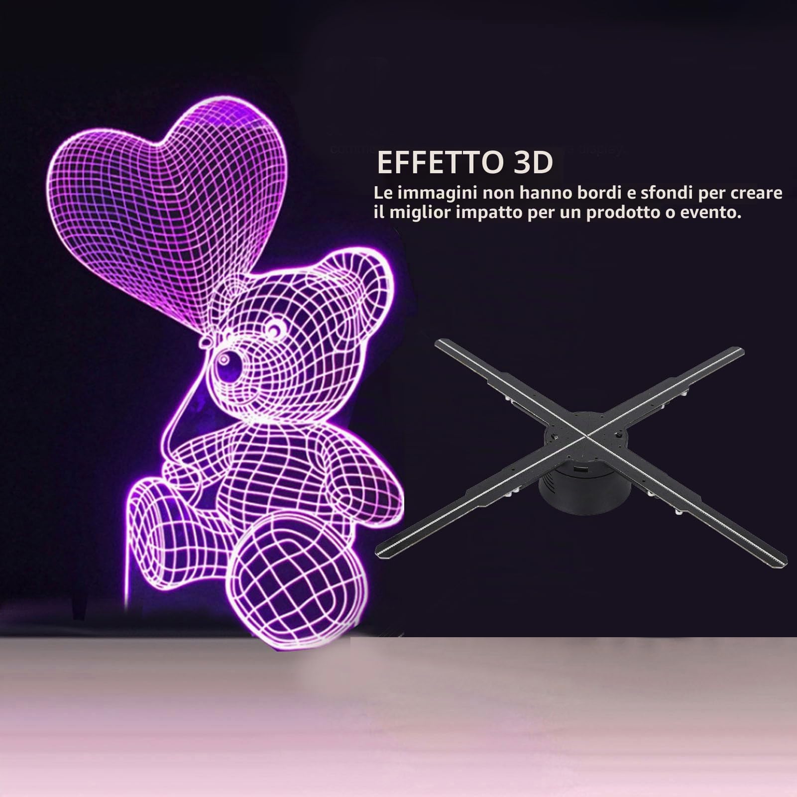 Proiettore Olografico 3D, Display Pubblicitario con Ventola Ologramma 3D da 45 Cm a 4 Lame Integrato da 8 GB, Supporto Proiettore Ologramma App WIFI per Insegne di Negozi (Spina