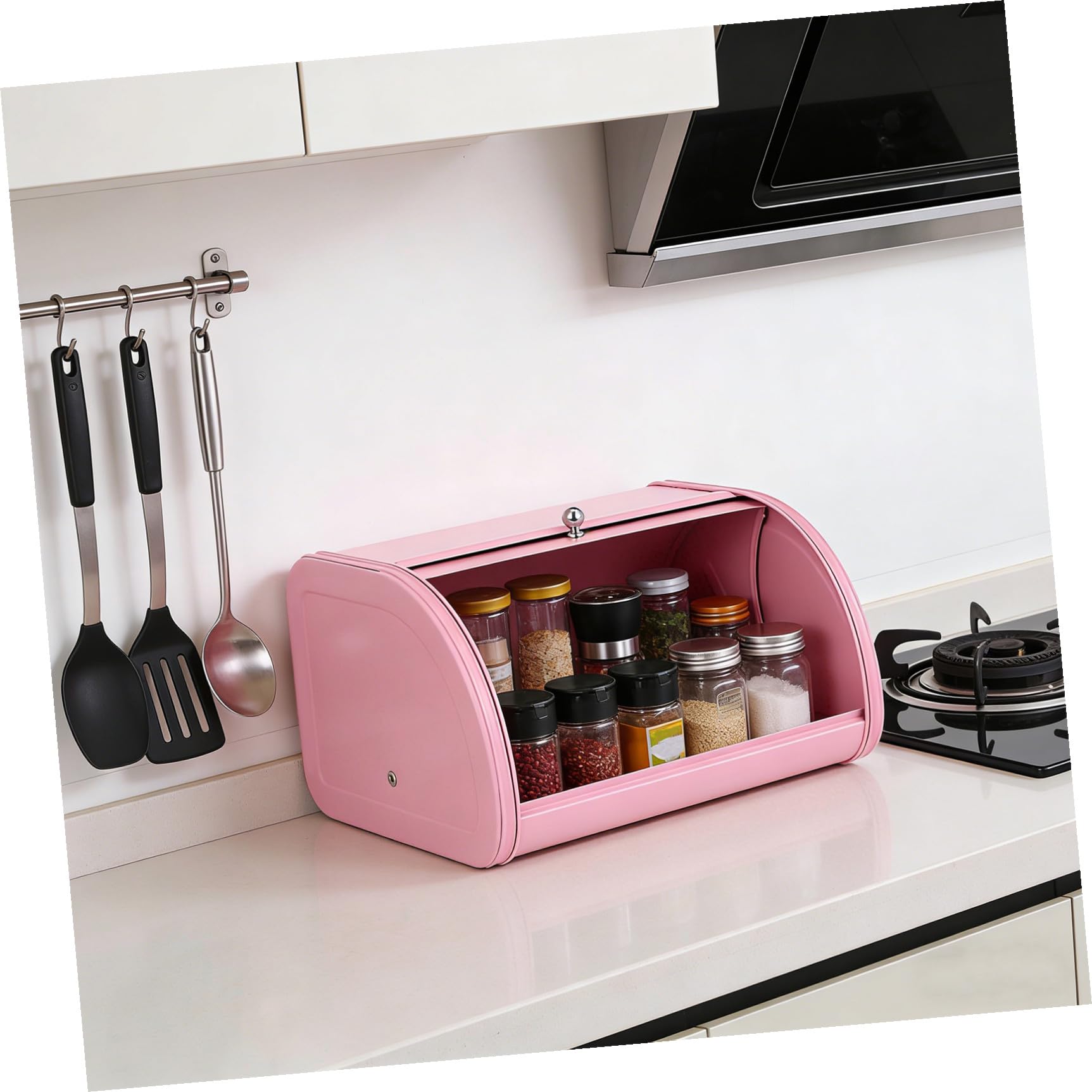 Housoutil Cassetta per Pane in Ferro Rosa Stile Retrò Decorativo | 1 Pezzo, Ventilazione Buona per Conservazione Cibo, Design Porta Scorrevole, Uso Cucina e Casa