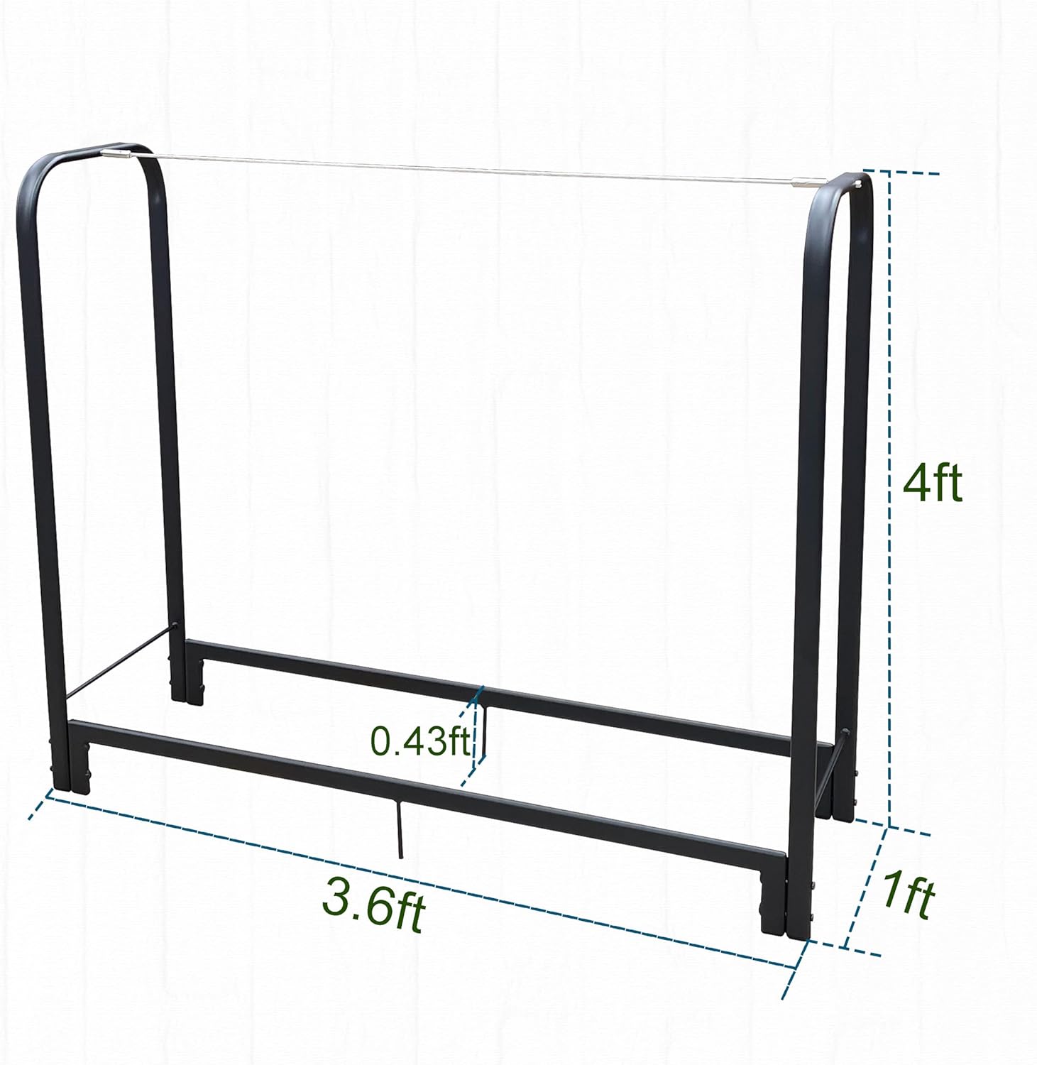 Zenvya Firewood Rack Stand 4ft Heavy Duty Logs Holder for Outdoor Indoor Fireplace Metal Wood Pile Storage Stacker Organizer, Matte Black (48.4'' W X 12.4'' D X 43.3'' H)
