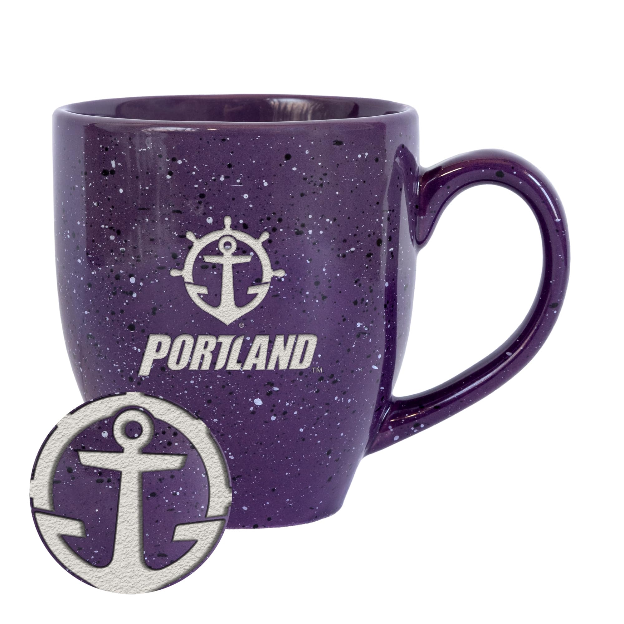 Rico Industries NCAA Portland Pilots Primary Logo Purple 16 oz Team Color Laser Engraved Speckled Ceramic Coffee Mug