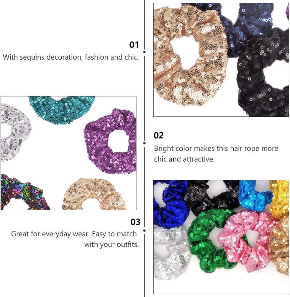Lurrose 5pcs Sequins Hair Scrunchies Glitter Hair Rubber Band Glow in the Dark Scrunchies Fashion Chiffon Hair Ties Silk Scrunchies Ponytail Holder for Lady Women Girls (As Shown) - Image 3