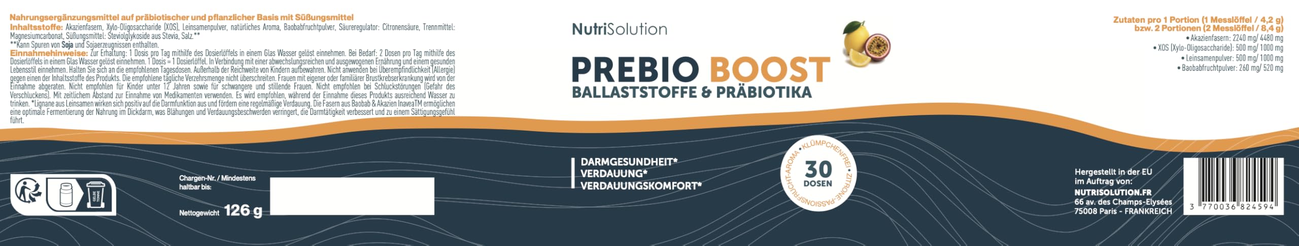 PrébioBoost: Natürliches Präbiotikum für Senioren – unterstützt die Verdauung, regelmäßiger Stuhlgang & Wohlbefinden des Darms – mit Baobab, Akazie und Leinsamen – 30-Tage-Kur (1)