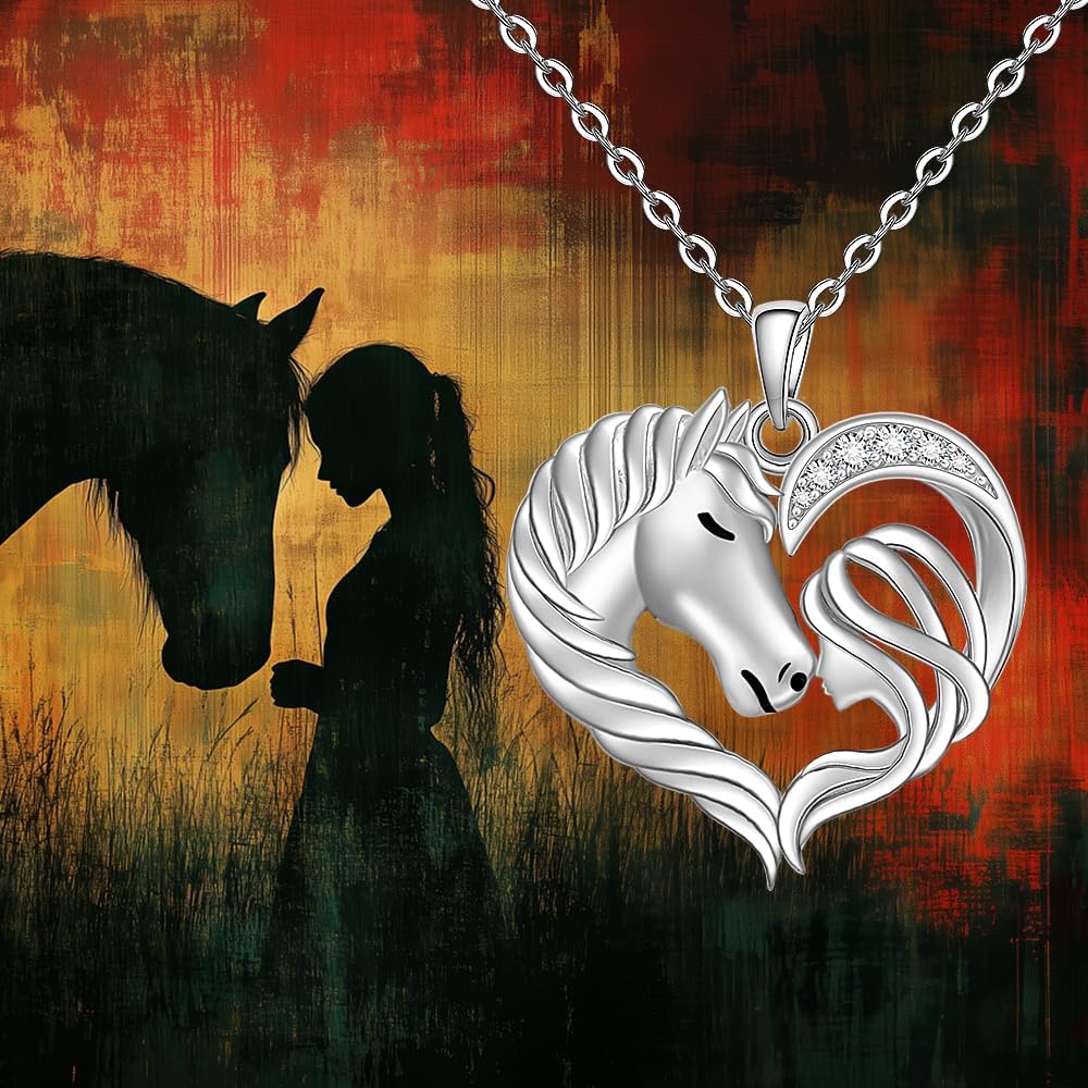 Fenthring Horse Necklace for Women Horses Heart Horse Necklaces Sterling Silver Pendant Mothers Day Christmas Lover Gifts - Image 2