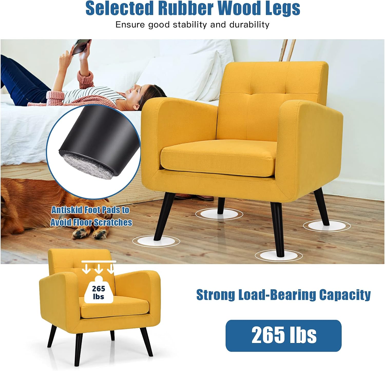 Giantex Set of 2 Modern Upholstered Accent Chair, Mid Century Armchair, w/Rubber Wood Legs, Linen Fabric Single Sofa for Living Room, Bedroom, Office : Home & Kitchen