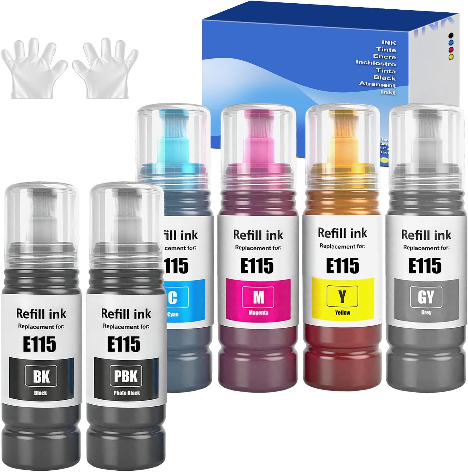 115 Ink Compatible with Epson 115 Ink Cartridges Multipack for EcoTank L8160 L8180 (6-Pack Pigment Black/Black/Cyan/Magenta/Yellow/Grey)