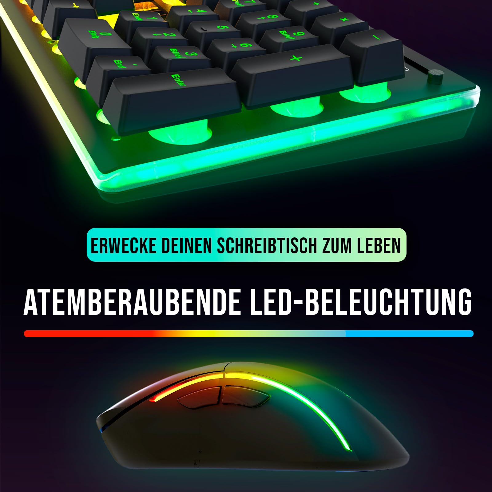 KLIM Thunder QWERTZ DE Layout Ensemble Clavier et Souris de Jeu sans fil - Clavier rétroéclairé sans fil avec batterie intégrée longue durée + Souris de jeu RGB 4800 DPI pour PC