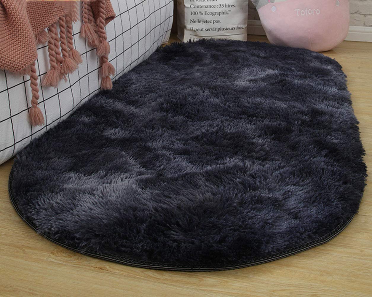 Tapis en peluche douce anti-glisse bleu foncé pour sols froids et durs