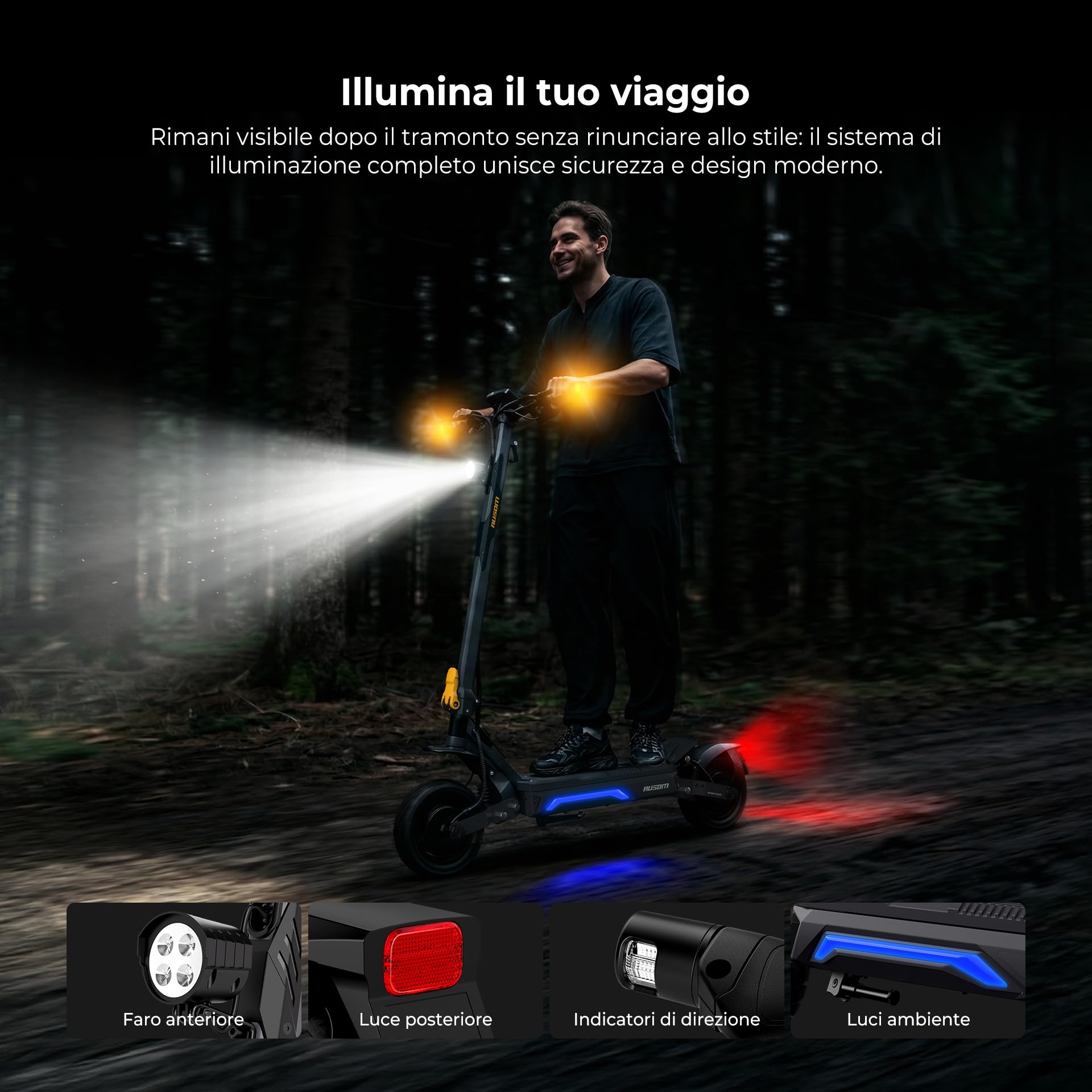Monopattino Elettrico, Ausom Gosoul 2/Gosoul 2 Pro, 90/70km Autonomia, Sospensione ShocFree, Freni a Disco+E-ABS