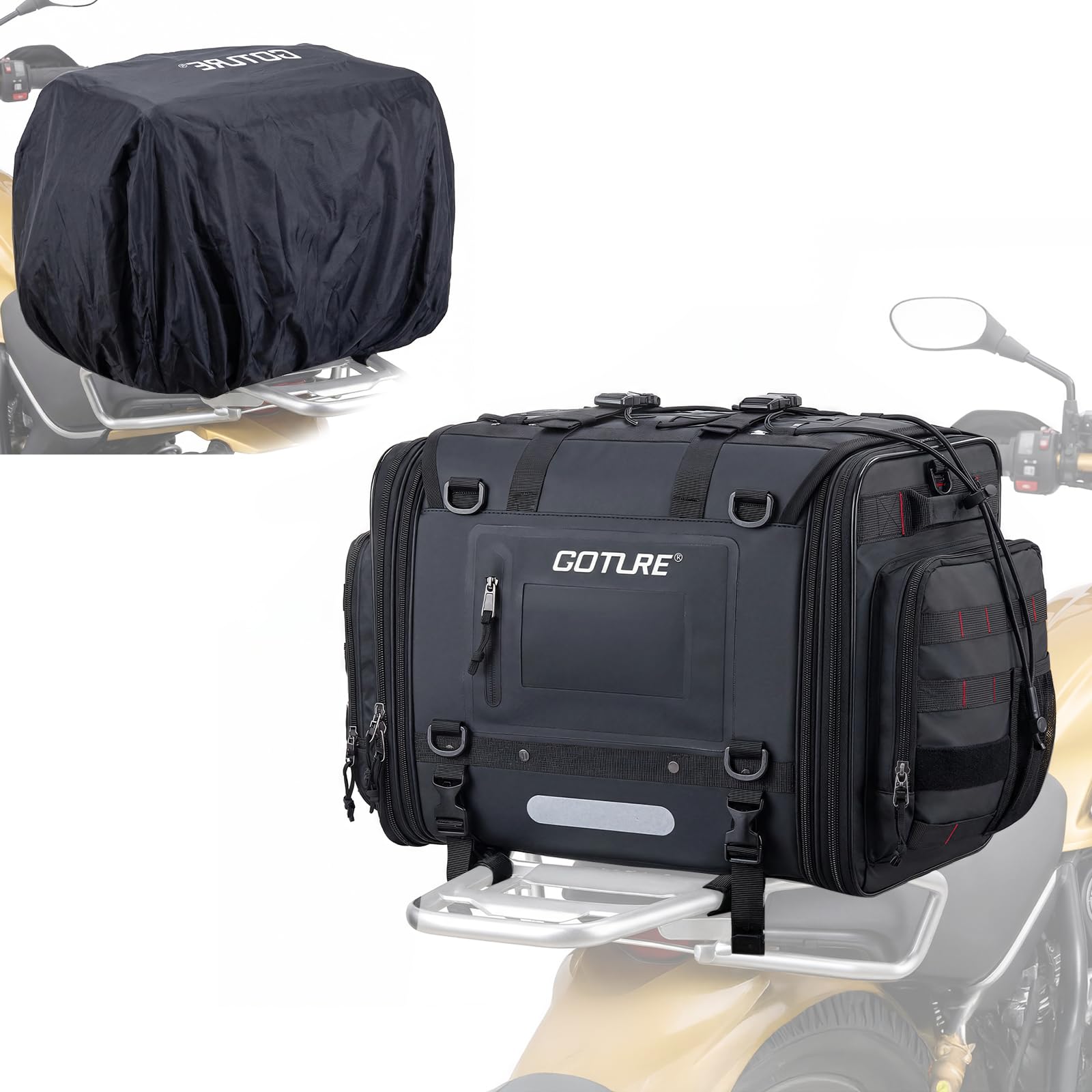 Goture Motorrad Hecktasche 50-70L Erweiterbar Wasserdicht 1000D Cordura | Formstabile Motorradtasche mit rutschfestem Boden für Touring, Reise & Camping - robust, langlebig & einfach zu montieren