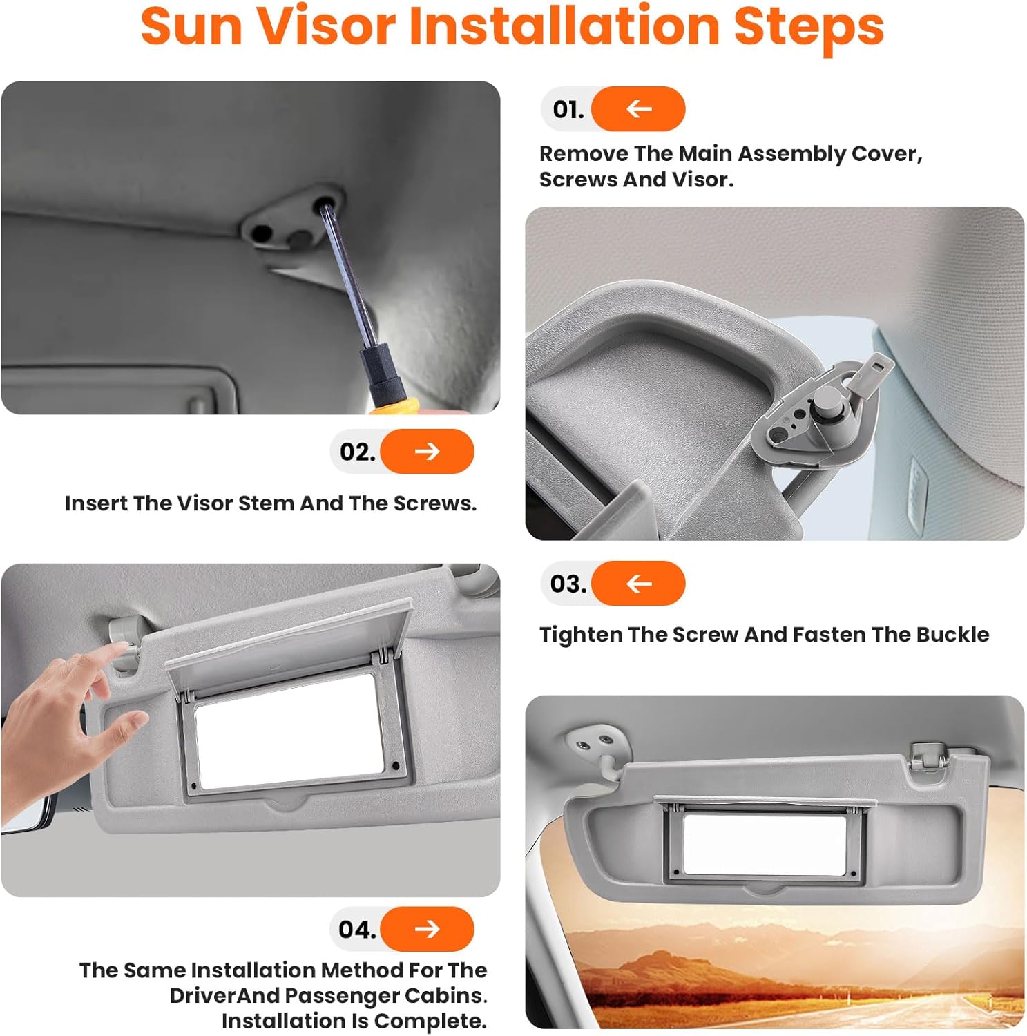 Left and Right Sun Visor Compatible with Honda Civic 2006-2011, Replaces 83280-SNA-A01ZC, 83230-SNA-A01ZC, Gray with Mirror, Exact Fit Driver and Passenger Side (EX, LX, Sedan, Coupe)