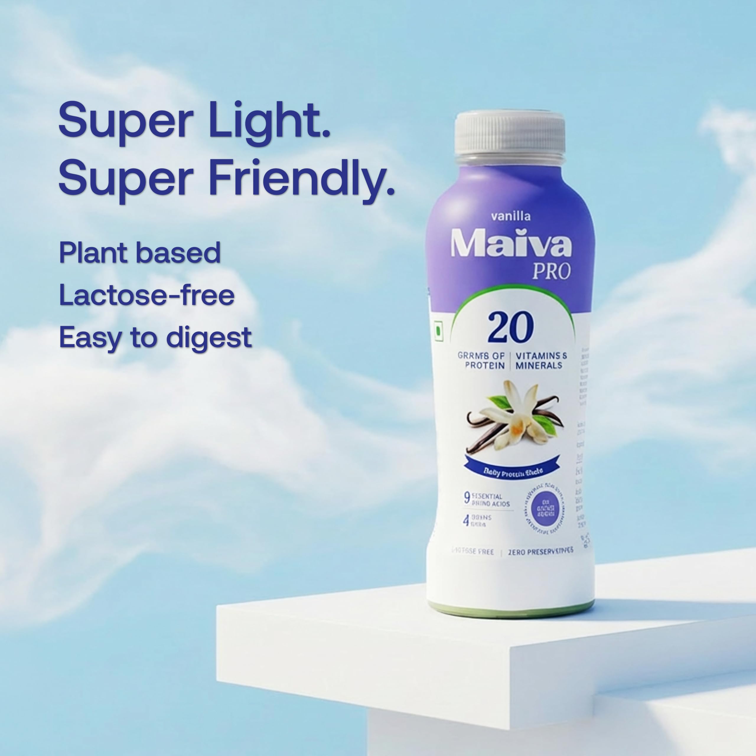 Maiva Pro Vanilla Plant Protein Shake - 300ml (Pack of 4) | 20g Protein , 20 Vitamins & Minerals | Smooth & Delicious | Light on Stomach | Vegan, Lactose-Free, No Added Sugar, No Preservatives, No Artificial Sweetener 2