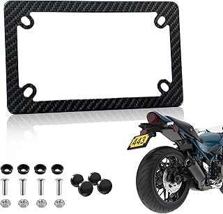 Carbon Fiber Motorcycle License Plate Frame - ATV UTV Scooter Moped Tag Frames Holder, 4 Holes Stainless Steel Rust Proof License Plate Frame for Motorcycle