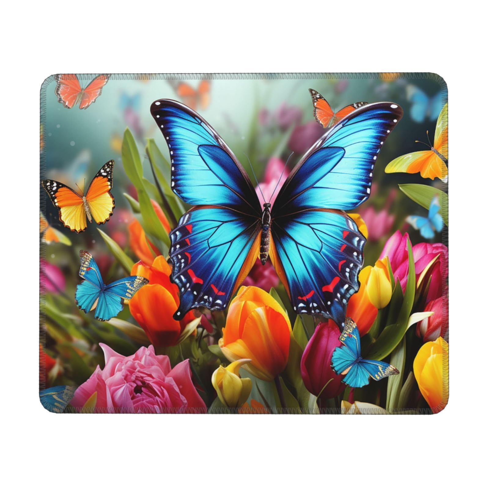 Colourful Butterfly and Floral Mouse Pad with Anti-fray Stitching, Waterproof Gaming Mouse Mat for Women Men Non-Slip Rubber Base Computer Mousepad