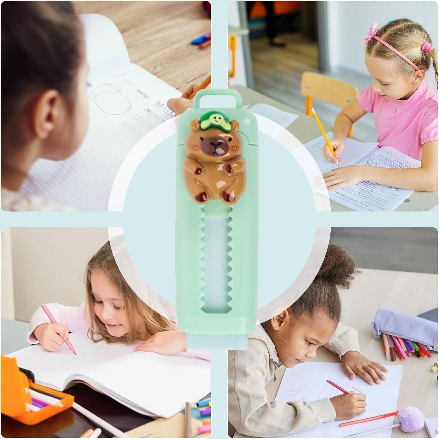 Gomma per Cancellare Retrattile Push-Pull 8 Pezzi Capybara Design per Bambini Scuola Ufficio Regalo