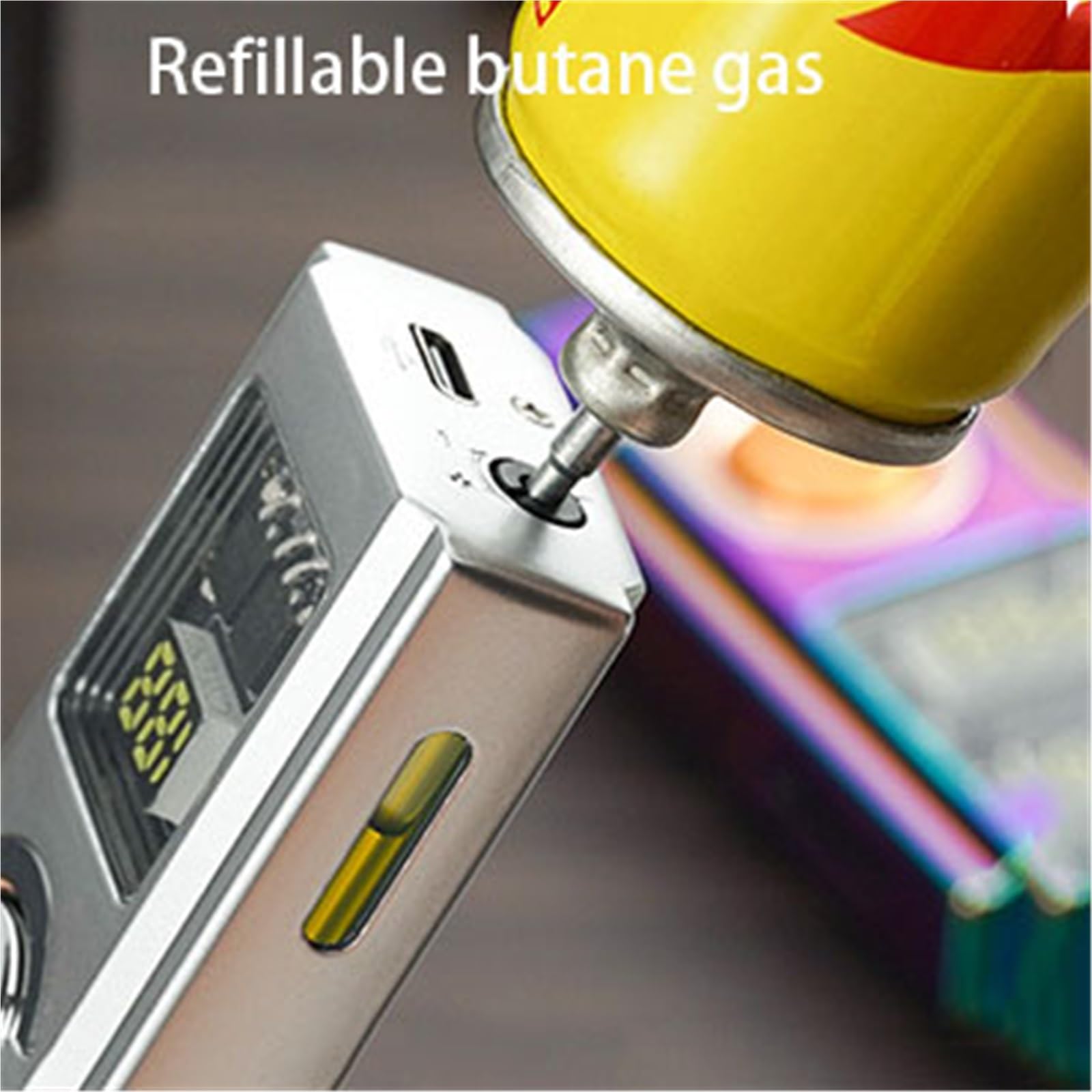 Mechero de butano – Doble llama inteligente controlada por voz, tamaño de llama ajustable, diseño portátil de metal, gas butano reciclable, ideal para velas y colección