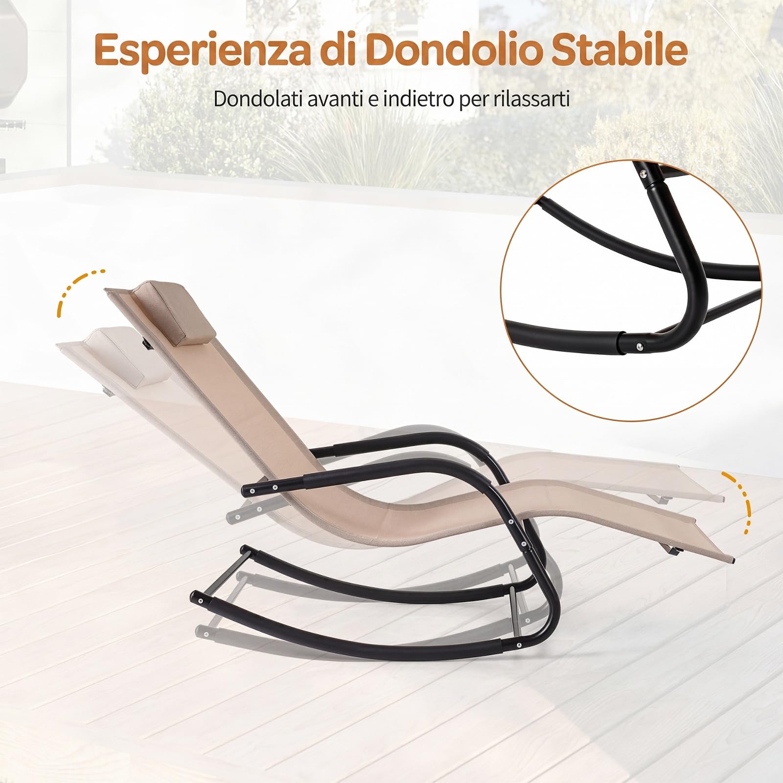 COSTWAY Lettino Prendisole a Dondolo, Poggiatesta Rimovibile (Beige)
