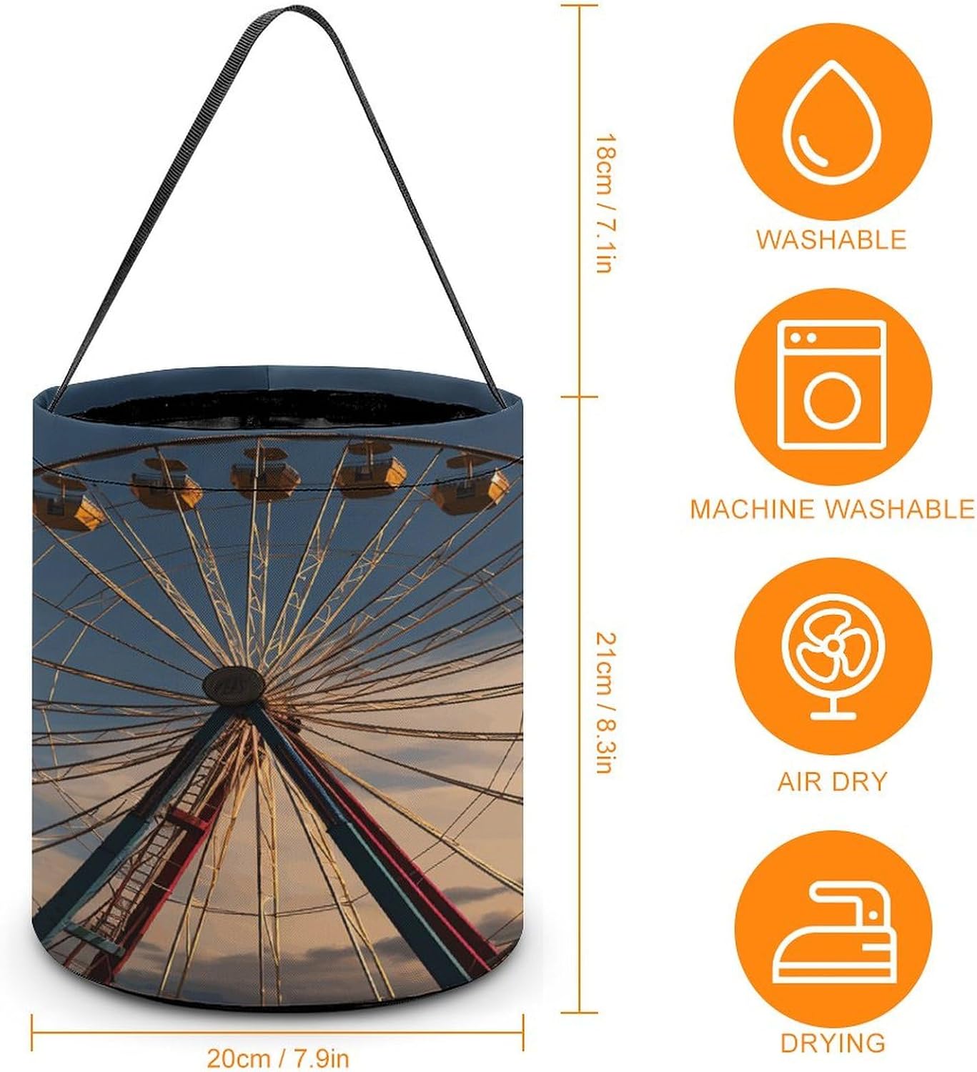 Halloween Candy Treat Bag,Ferris Wheel Print Halloween Candy Bucket,Halloween Trick Or Treat Bag,Reusable Goody Bucket