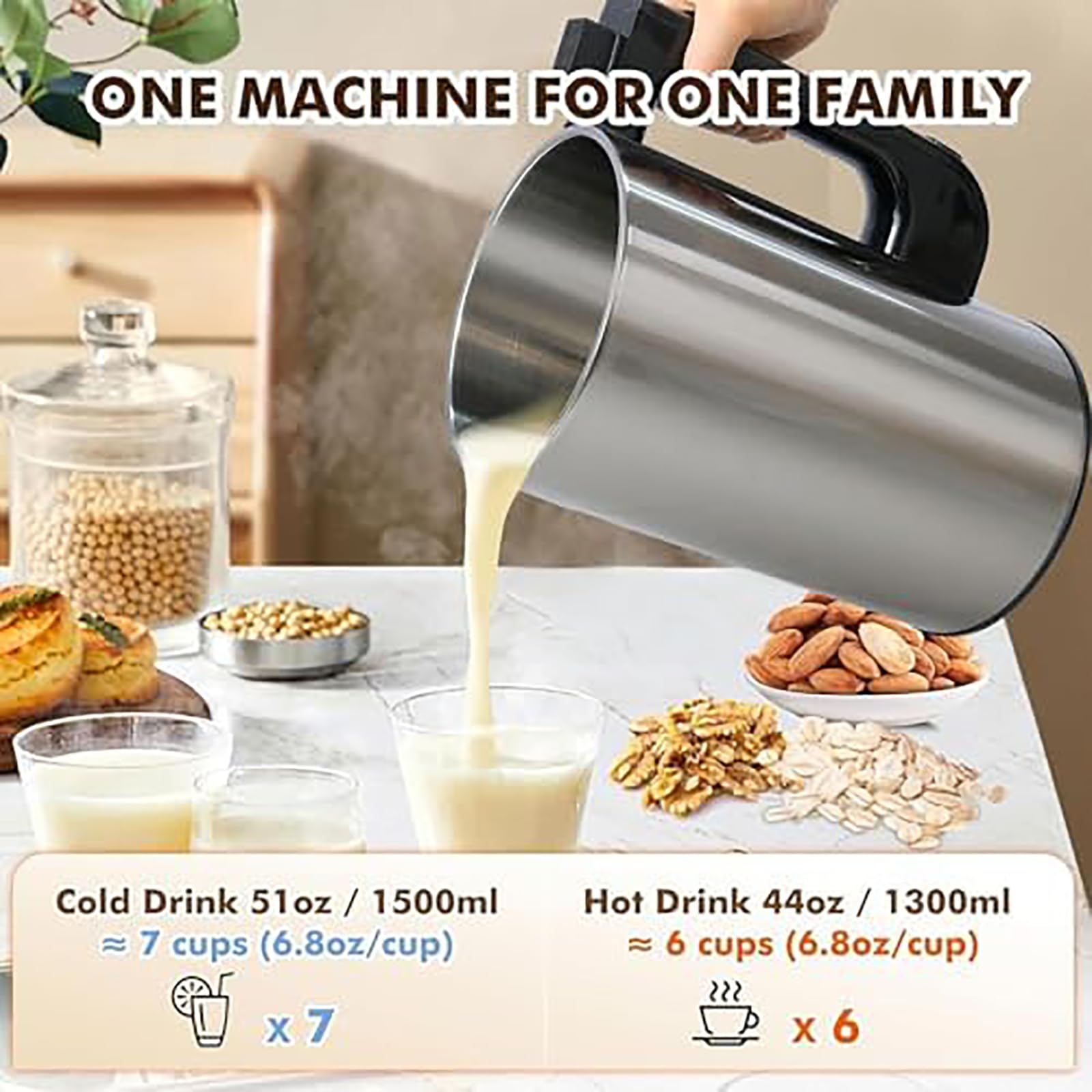 Macchina Per Latte Di Soia E Noci 1,2 L, 1200ml Produttore Di Latte Vegetale D’avena Con Set Di Filtro, Autopulente, Adatta Per Soia, Mandorla, Vegano, Avena, Vegetale, Latte Di Porridge