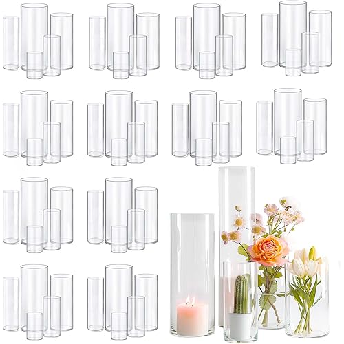 60pcs Glass Vase Cylinder Vases for Centerpieces Small Flower Glass Clear Vases Home Decor Centerpiece Table Flower Vase Decorations for Wedding Decoration＆Holiday Mixed Sizes Tall
