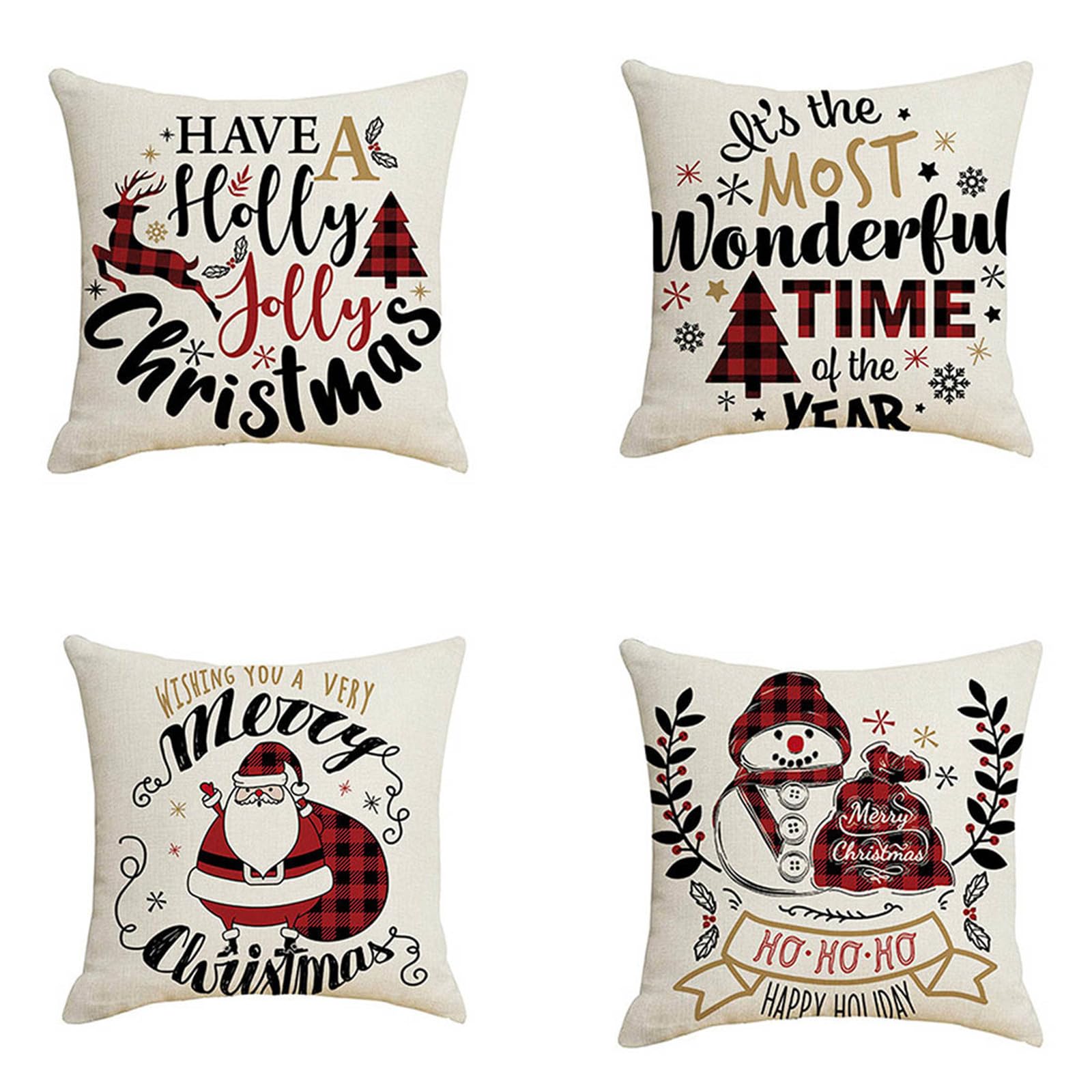 Housses de coussin 50x50cm Merry Christmas en lin pour canapé et décoration maison