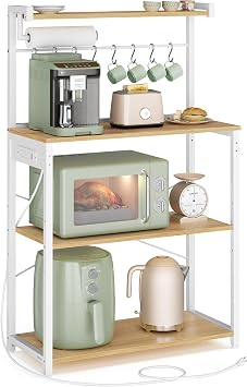 VASAGLE 4-Tier Kitchen Bakers Rack with Power Outlet, 31.5-Inch Wide