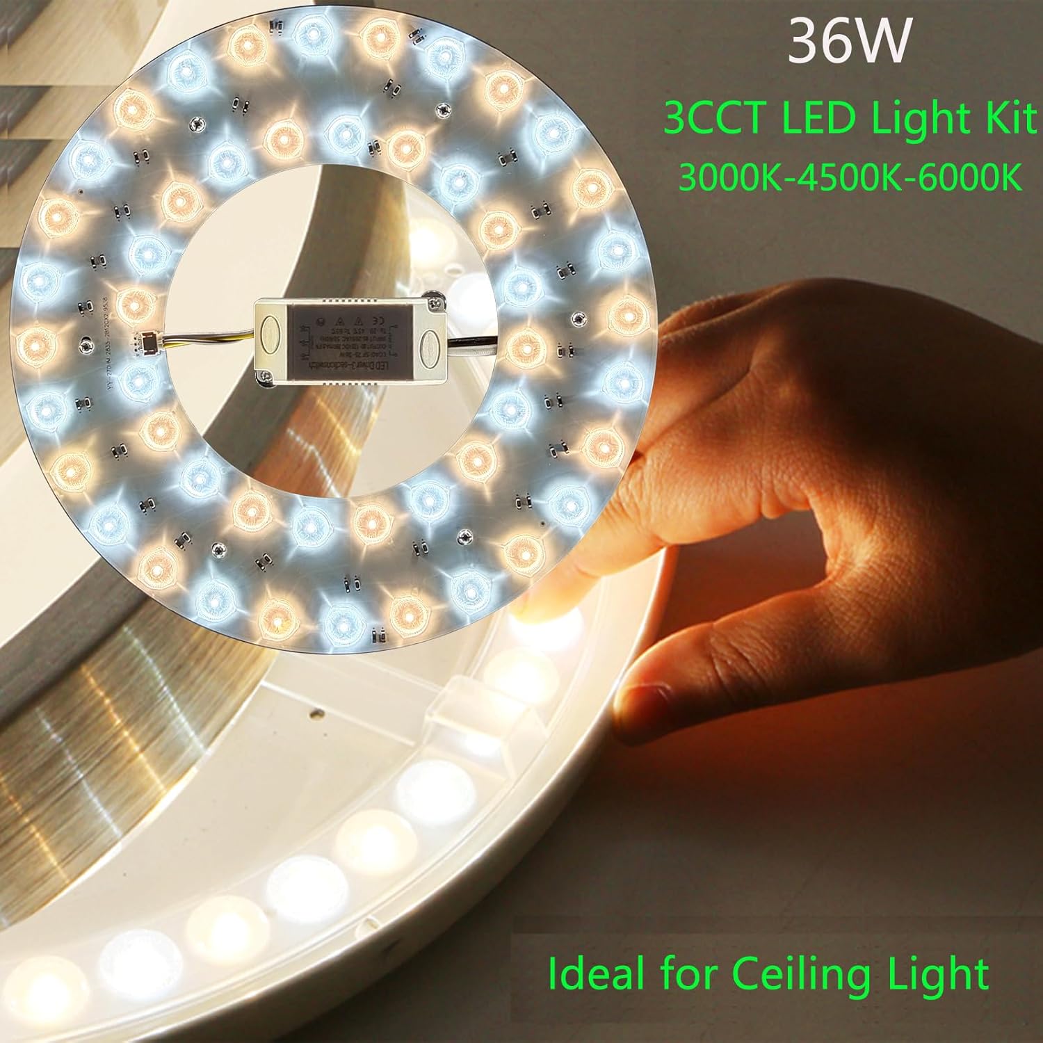 36W 3 Color Temperature LED Flush Mount Ceiling Fan Light Kit Replacement LED Light Board Panel,Retrofit LED Light Engine