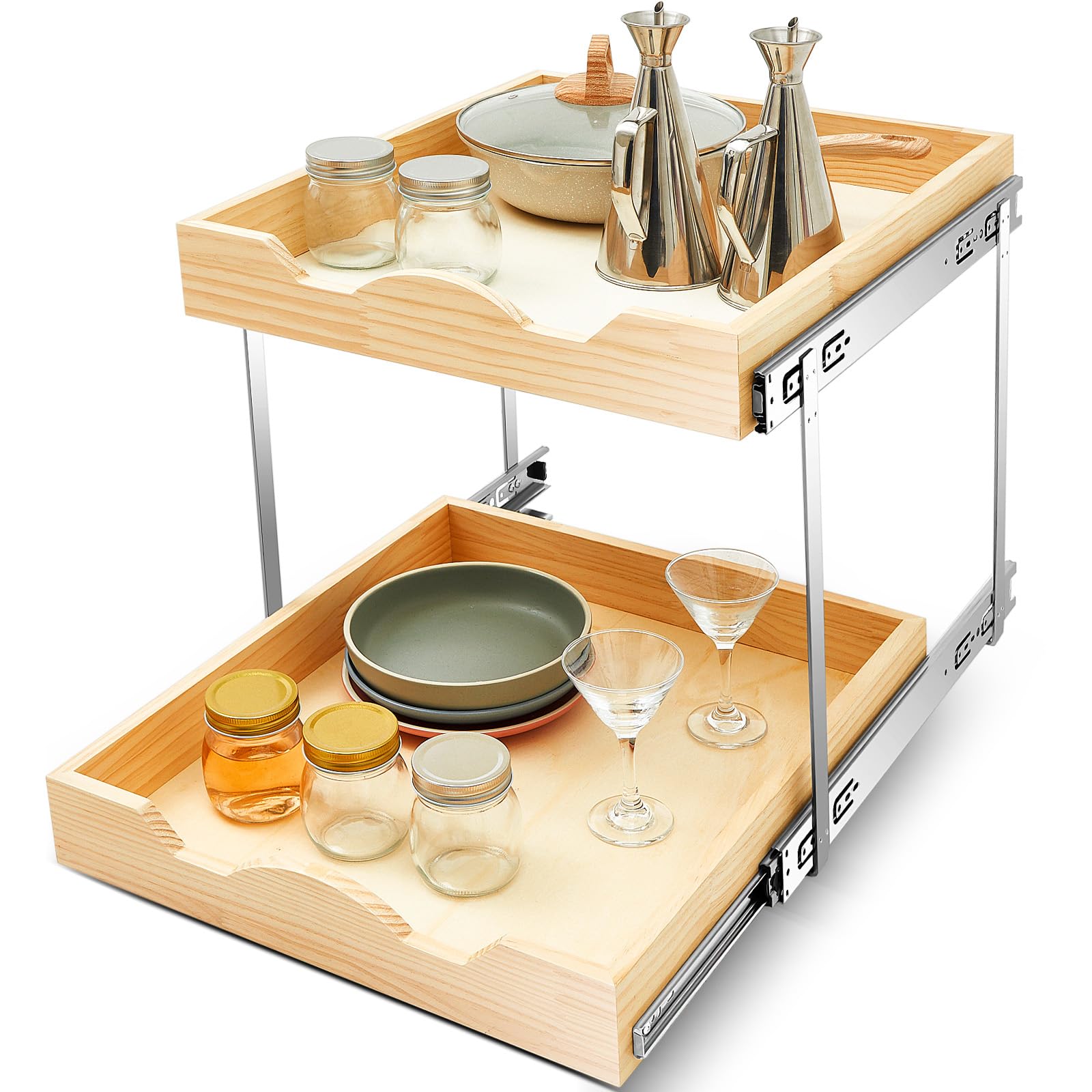 Sintuff 2 Tier Pull out Drawers for Kitchen Cabinets 20 W x 21 D Pull out Cabinet Organizer Heavy Duty Cabinet Slide out Shelves Sliding out Wood Drawer Shelf for Cabinet Drawers Kitchen Pantry