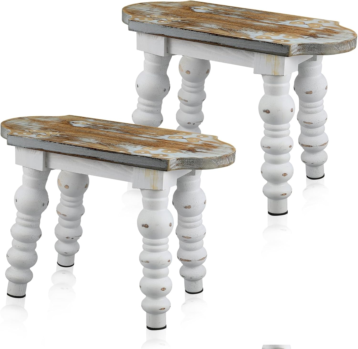 2 Pack Wooden Bathroom Foot Stool Vintage Farmhouse Style Decorative Wooden Stool Stand Small Plant Stools for Adults Kitchen Bedroom Nightstand or Living Room Accent Table