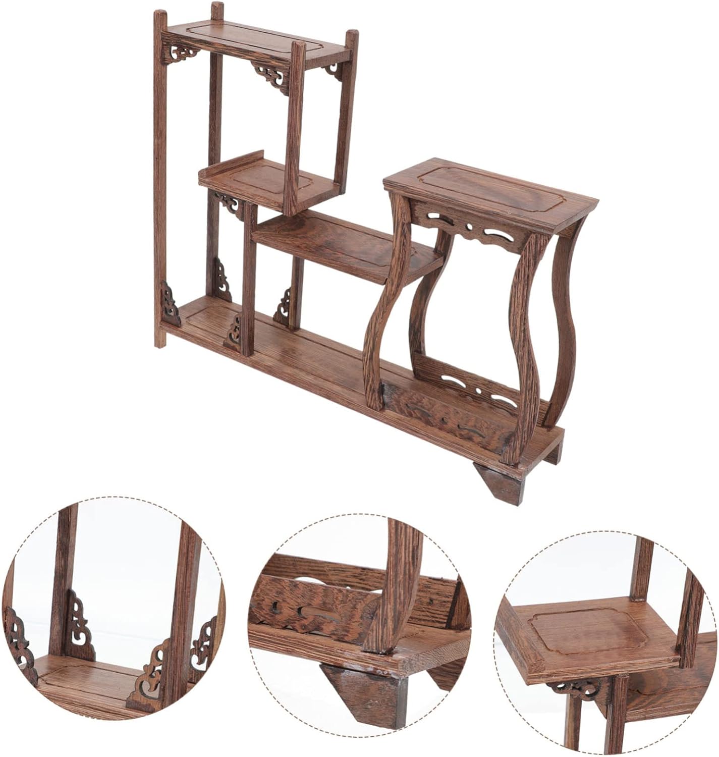 Luxshiny Antique Curio Display Stand for Wood Crafts 3-Tier Wooden Storage Rack Tea Canister Organizer Elegant Decoration for Living Room Kitchen and Office