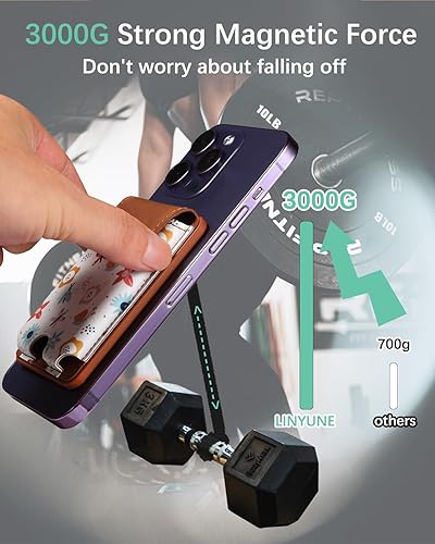 Miniatura 5 de MagSafe - Soporte tipo cartera para Apple iPhone 15141312, compatible con 5 tarjetas de seguridad Mag, cartera magnética de cuero para iPhone 15 Pro