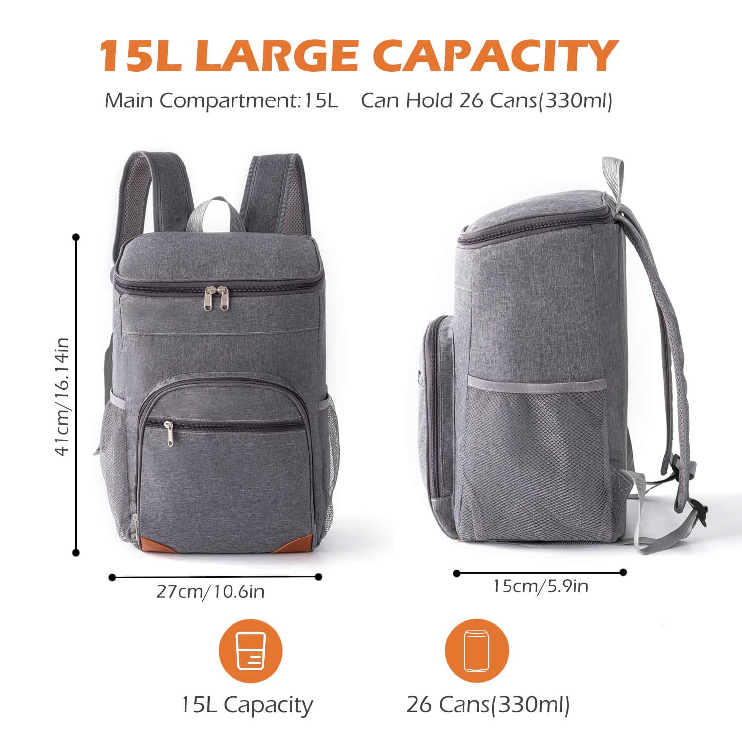 Zaino termico da 15L impermeabile,Zaino Frigo,Zaino Termico Porta Pranzo,Borsa Termica Borsa Frigo, ideale per picnic, spiaggia, campeggio e viaggio
