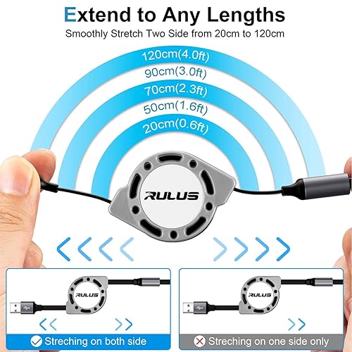 Miniatura 7 de RULUS Cable de carga múltiple retráctil [2 unidades de 4 pies], cable USB 3 en 1, cable de carga rápida con puertos Lightning/tipo C/Micro USB para