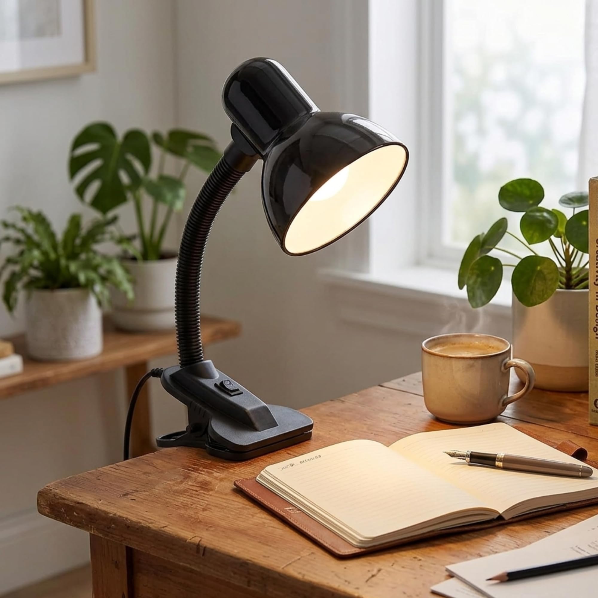 Burakh Black-Style 2 Simple Design Study Desk Lamp Flexible Neck E27 40W Table Lamp Without Bulb For Studying Book Reading - Desk Light Toggle Switch-Home Light (Black-Style 2)