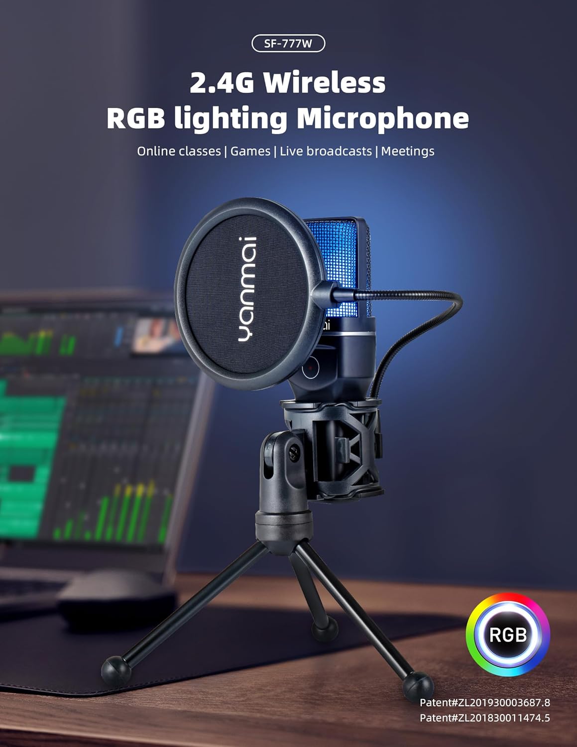 2.4G Wireless Microphone with ANC Active Noise Cancellation, RGB Lighting, 18-Hour ... - Image 2