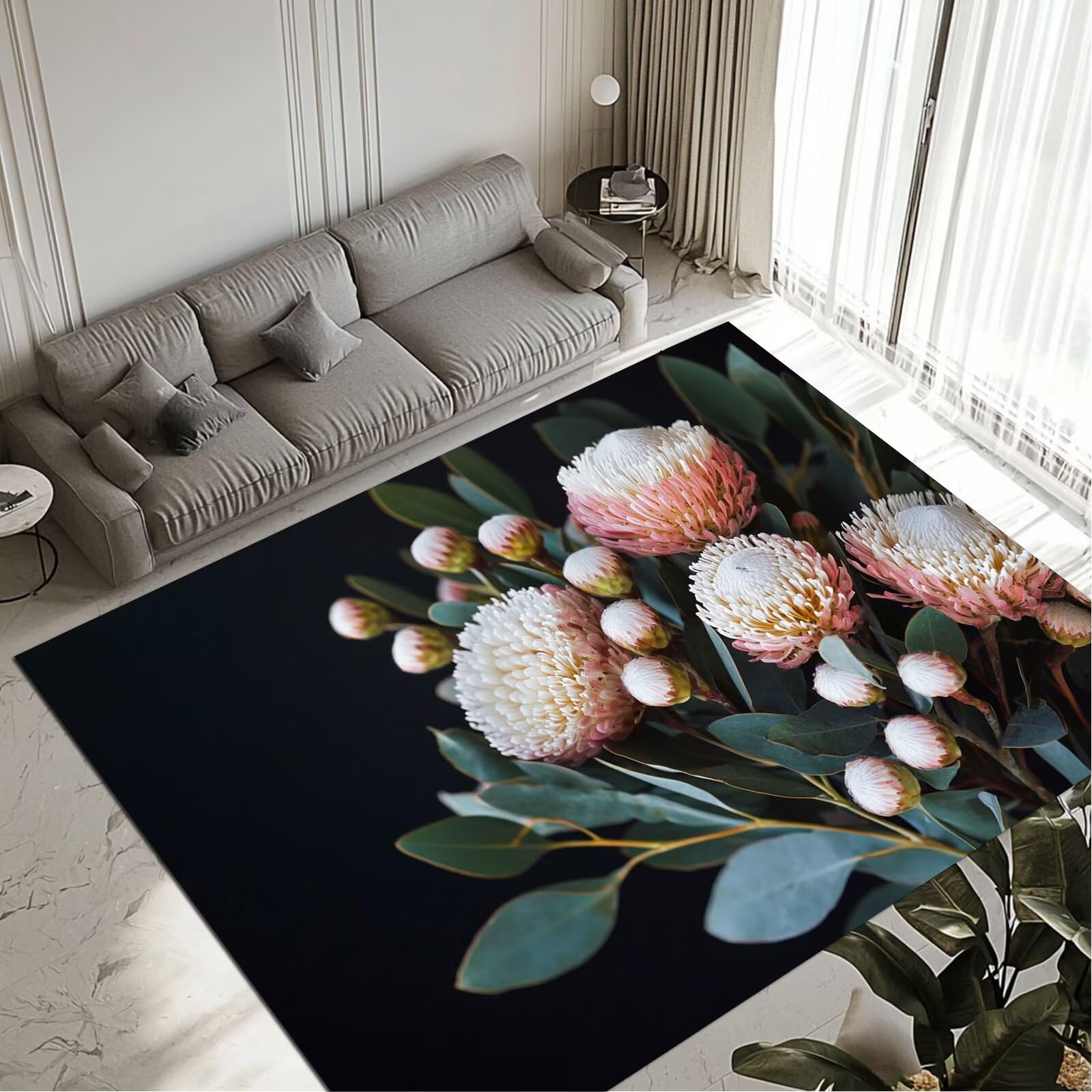 Tapis grand salon imprimé fleurs 120x170cm lavable et imperméable