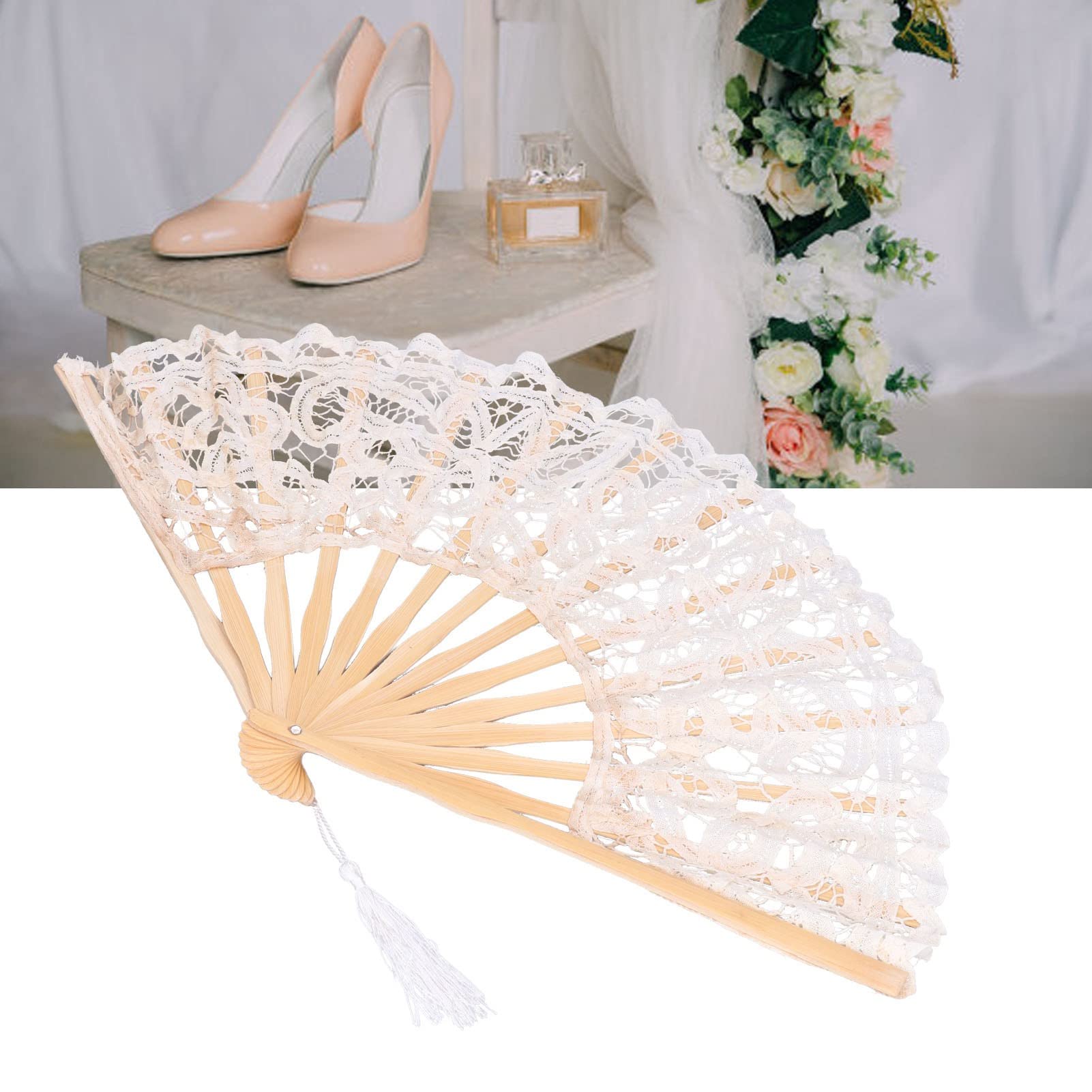 Éventail Pliable Pour Femme - Style Vintage - Avec Pompon - Pour Mariage Chinois - Décoration (02