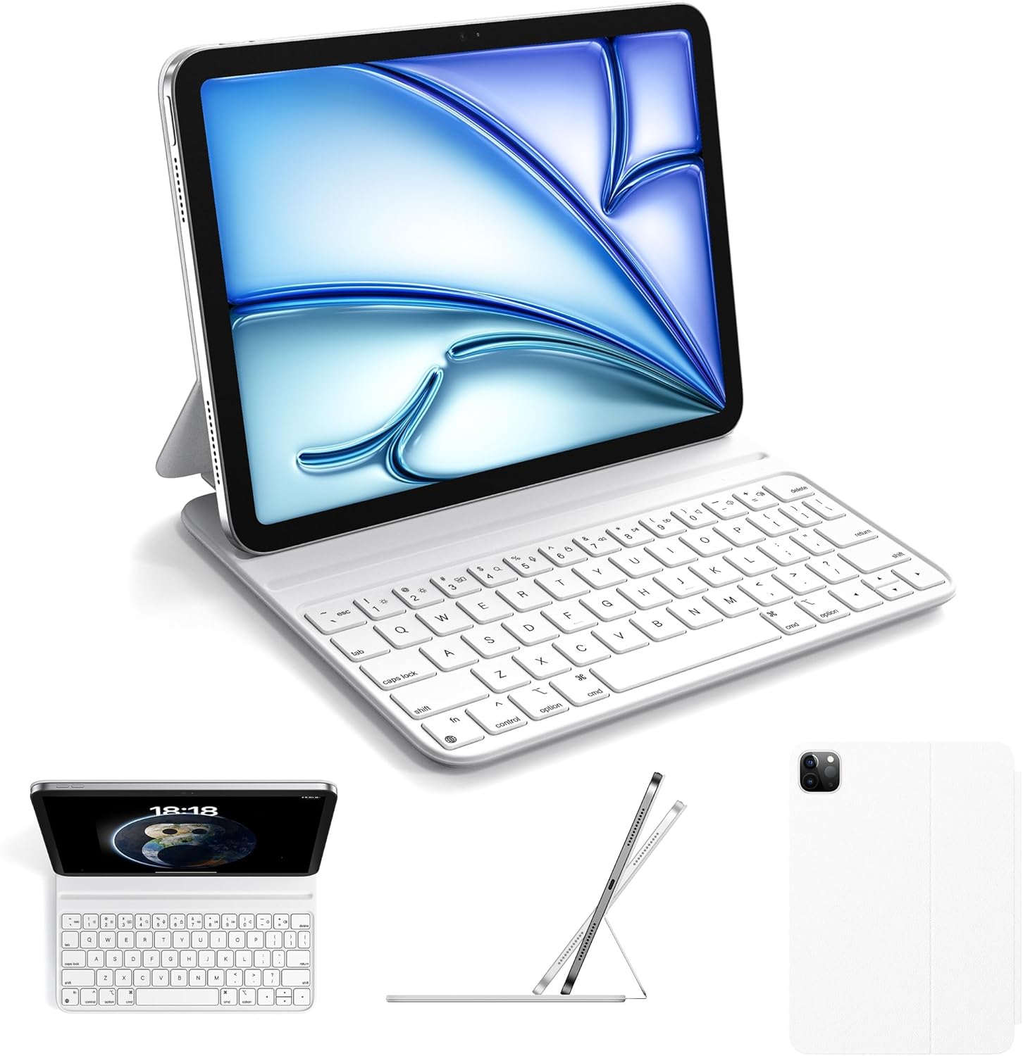 HOU Keyboard Case for iPad Air 11 inch M2/M3 & iPad Air 5th/4th(2022/2020) & iPad pro 11 inch 4th/3rd/2nd/1st (2018-2022)  Smart Folio, Ultra Slim, Magnetic Charging, Adjustable Angle