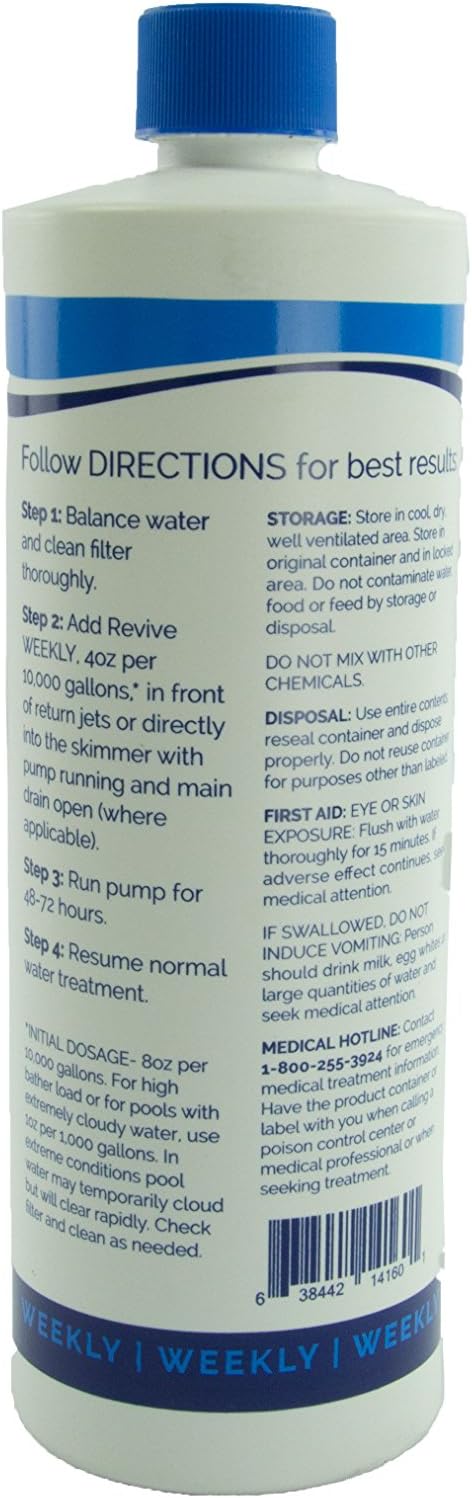 API Revive! Weekly Swimming Pool Clarifier and Water Cleaning Treatment for Phosphate, Metal, and Scale Removal, Cleans Green Pools, 32 Ounce