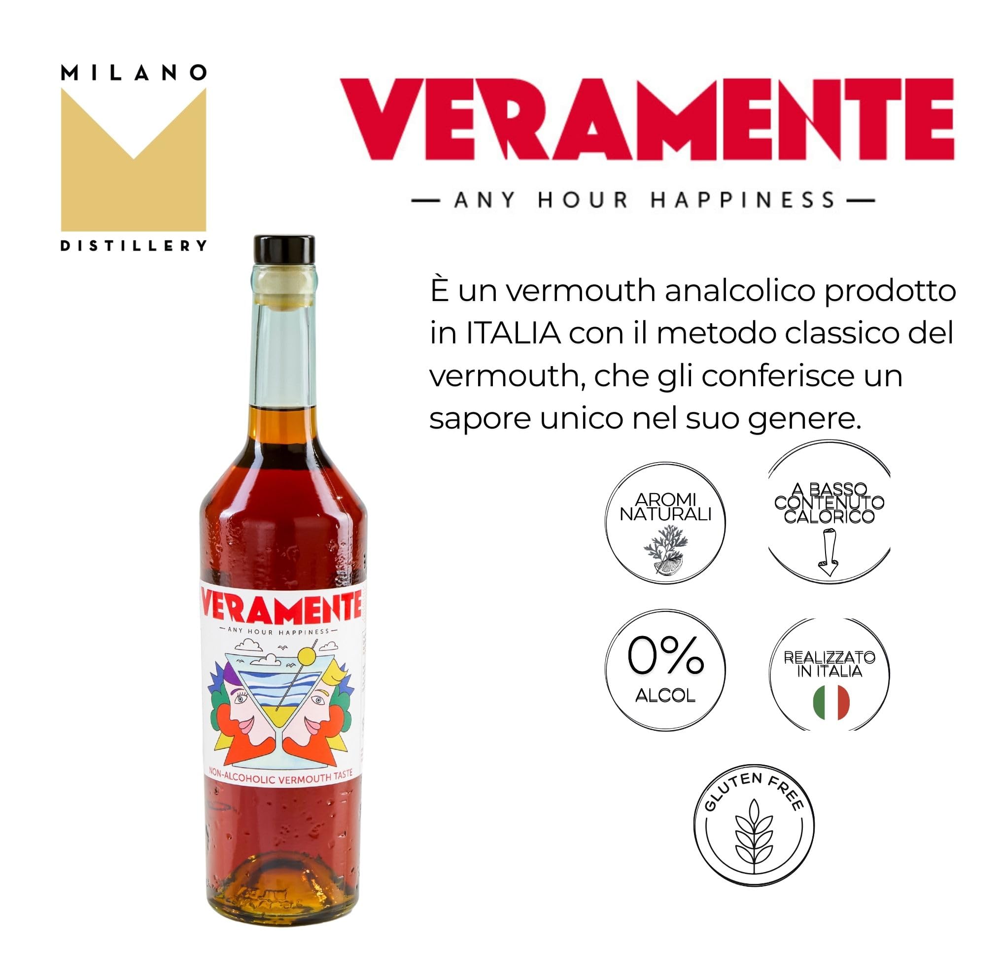 Vermouth Analcolico Veramente – Infuso Botanico con Aromi Naturali di Assenzio, Arancia, Salvia, Rabarbaro, Aromi naturali – Bottiglia di Vetro da 750 ml