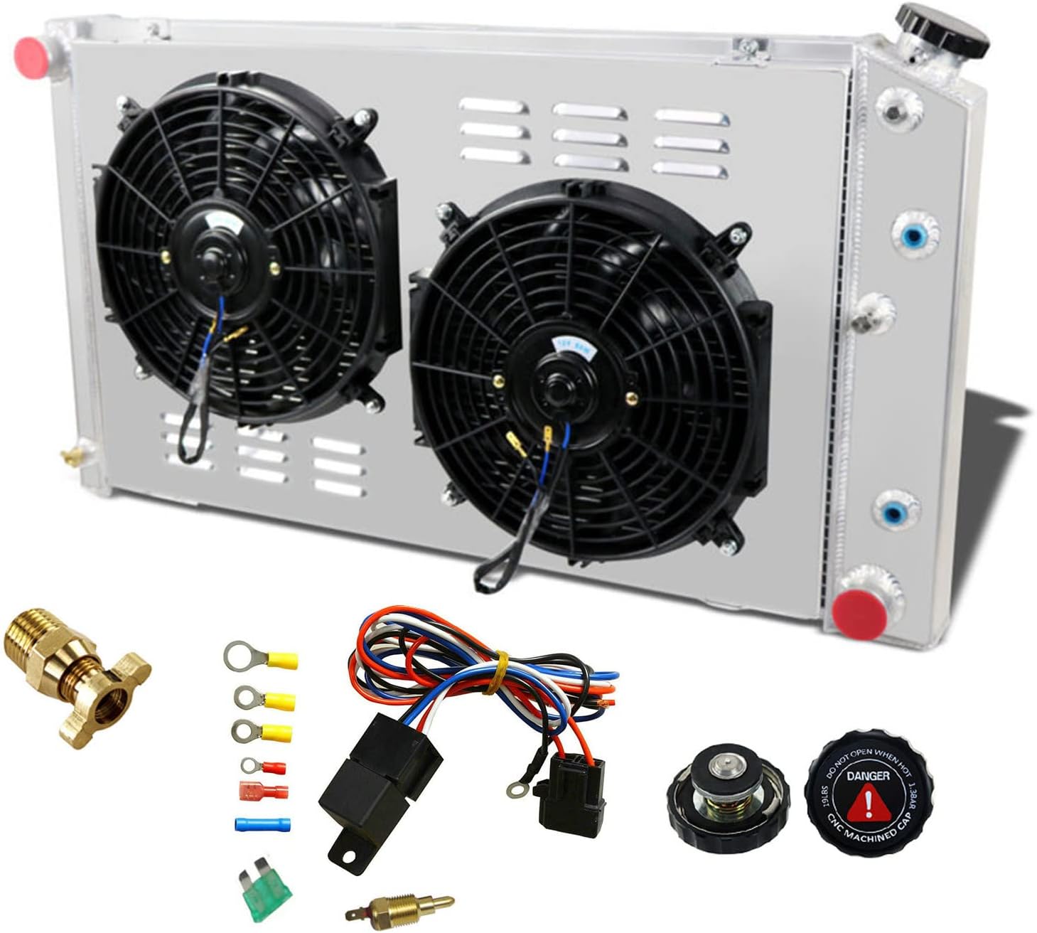 3 Row Core Aluminum CC161 RAD161 Radiator + 2 x 12" Fan w/Shroud Kit for 1960-1990 68 69 70 84 85 88 89 Chevy Chevelle El Camino Truck Cadillac Oldsmobile Pontiac