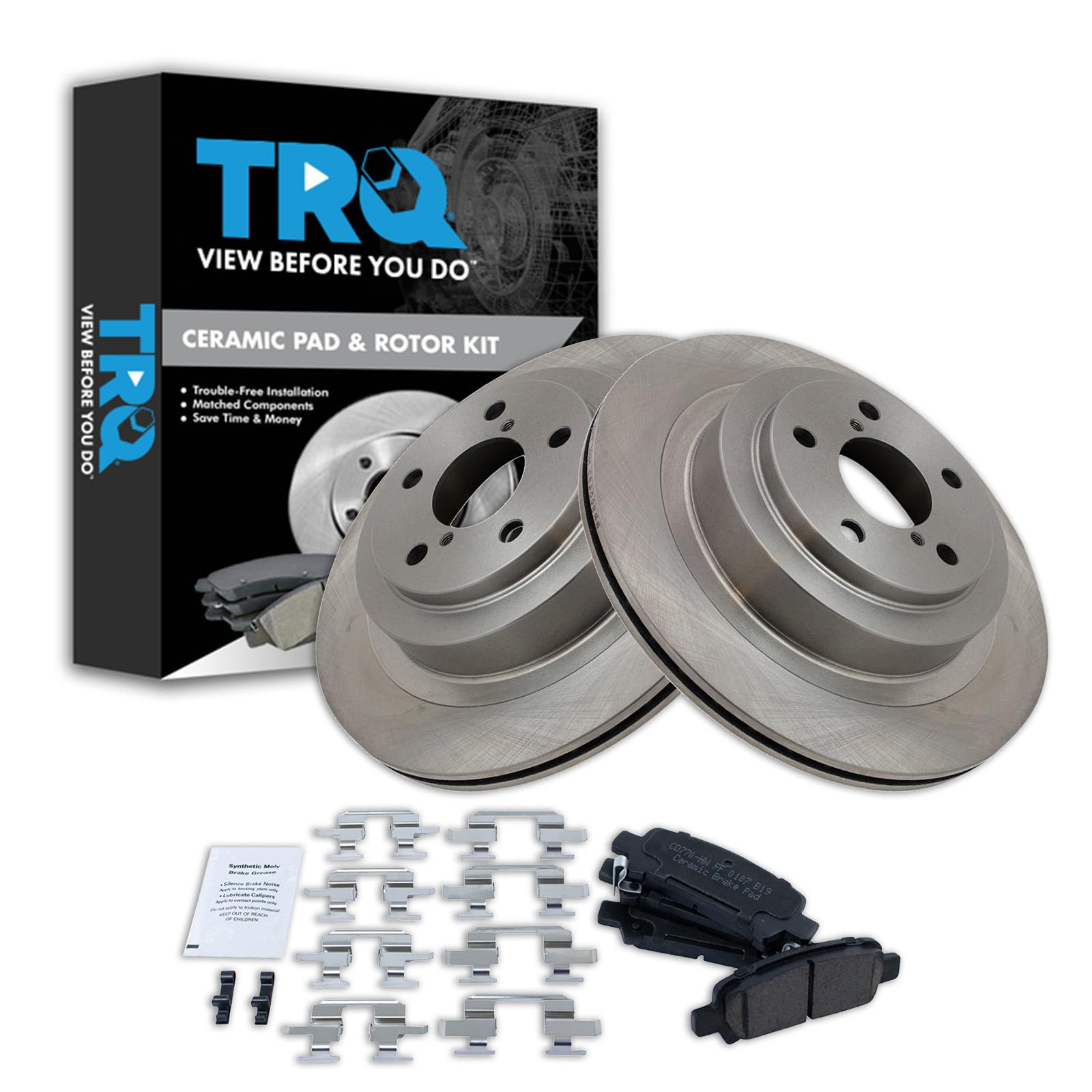 TRQ Rear Brake Pad and Rotor Set Ceramic Compatible with 2005-2009 Subaru Legacy