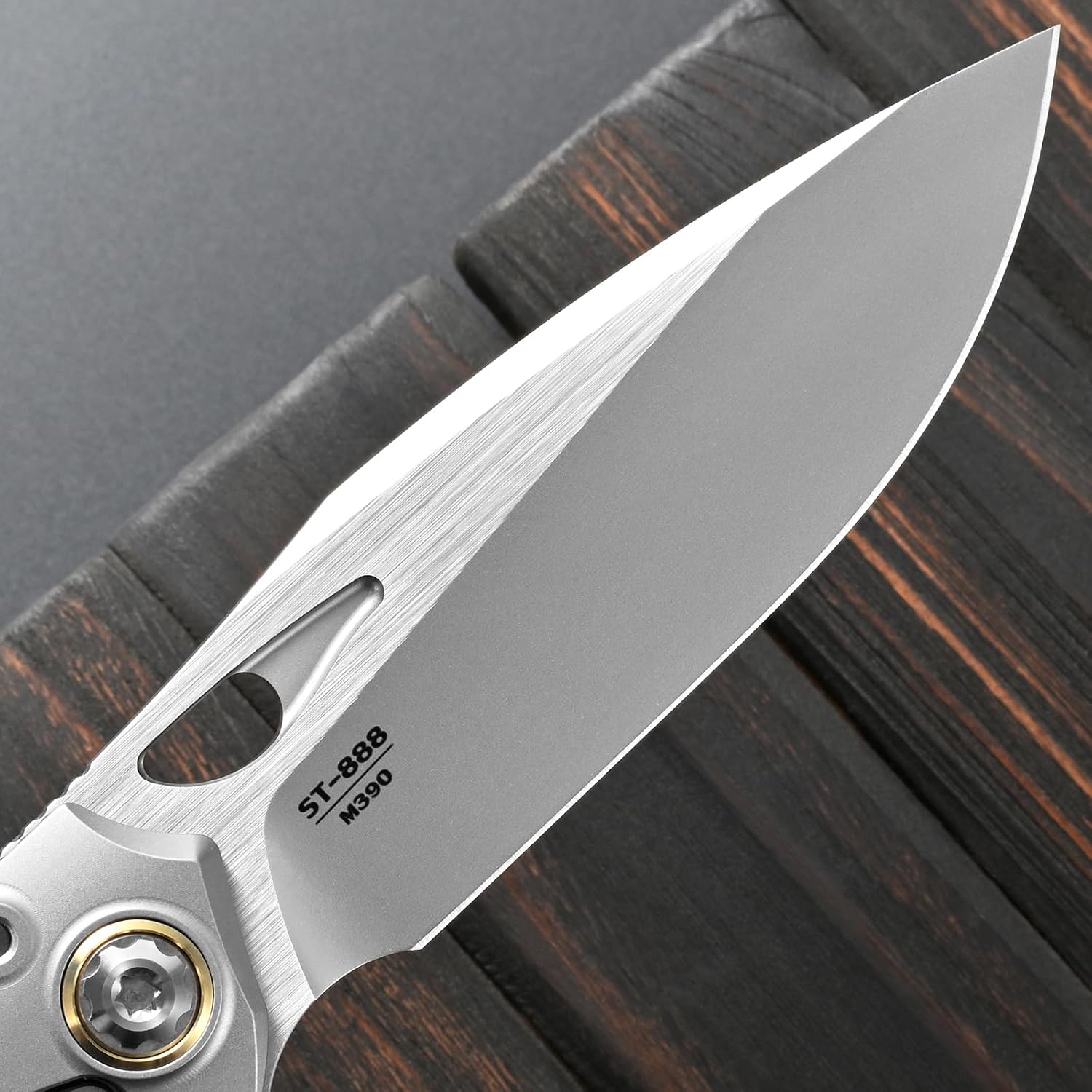 Sitivien ST888 Folding Knife, M390 Steel Blade Titanium and Timascus Inlaid Handle Knife with Safety Lock Frame Lock for Outdoor Camping, Hiking, Survival