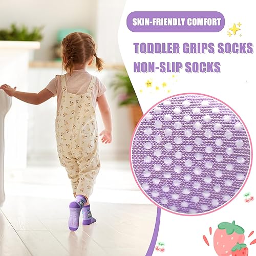 Miniatura 3 de HYCLES Calcetines Antideslizantes para Niños Pequeños, 12 Pares de Calcetines de Algodón con Agarre Antideslizante para Niños y Niñas de 1-7 años y