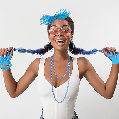 Miniatura 5 de Blulu Accesorios de los años 80 para mujer, disfraz de encaje, diadema, aretes, guantes de red, collar, pulsera para fiesta de los 80