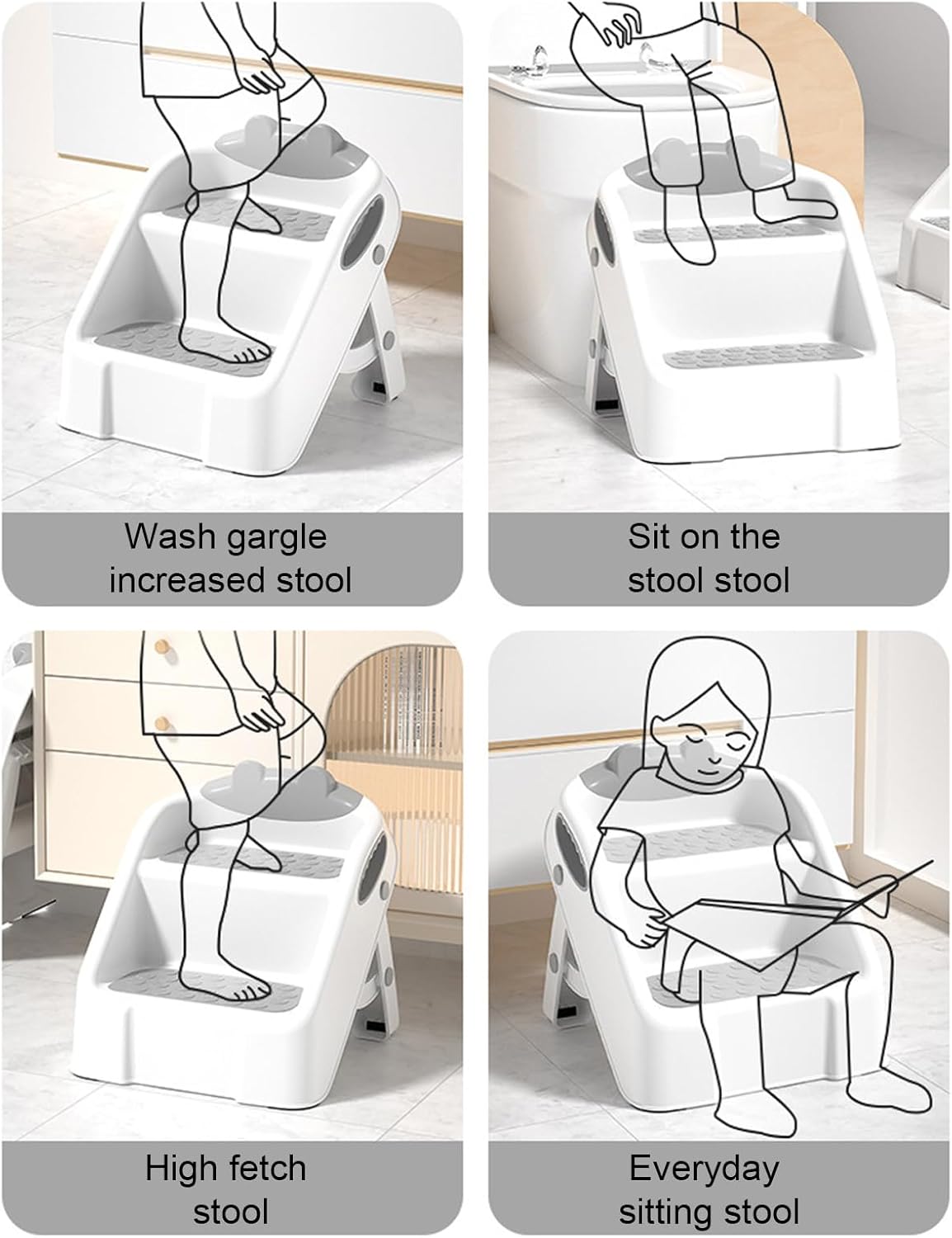 Step Stool - 2 Tier Foldable | Safety Training Ladder for Potty Hand Washing Counter Use, Easy to Fold Non Slip Step Stool for Bathroom Kitchen Nursery Bedroom