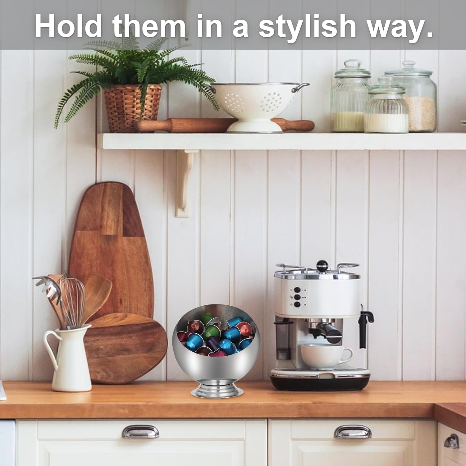 ELLDOO Coffee Pod Holder, Silver Metal Coffee Pod Storage for K Cup Nespresso Vertuo Keurig, Creamer Organizer Candy Bowl Fruit Snacks Jar for Countertop Kitchen Breakroom