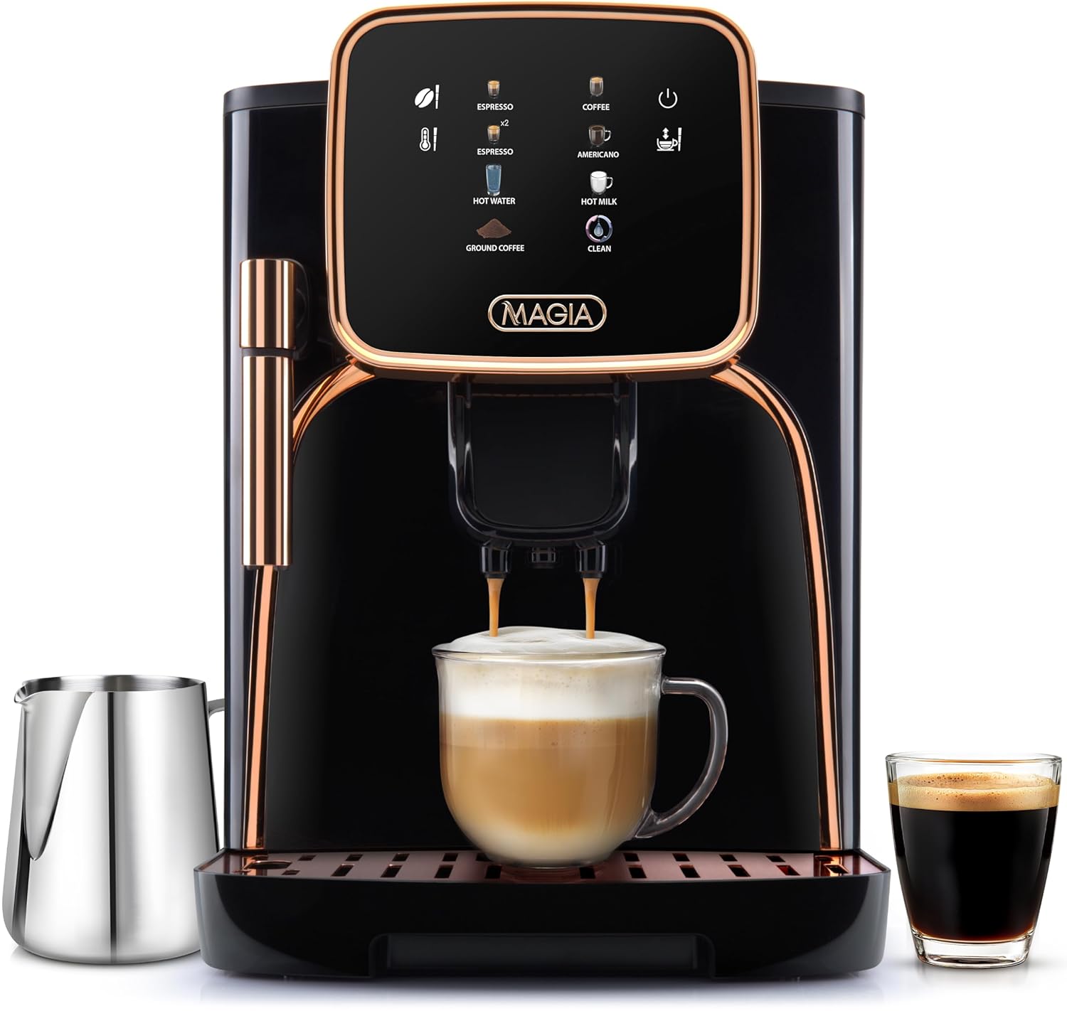 Zulay Kitchen Magia Clasica Automatic Espresso Machine with Built-In Grinder Touch Panel Coffee Maker Steam Wand Milk Frother