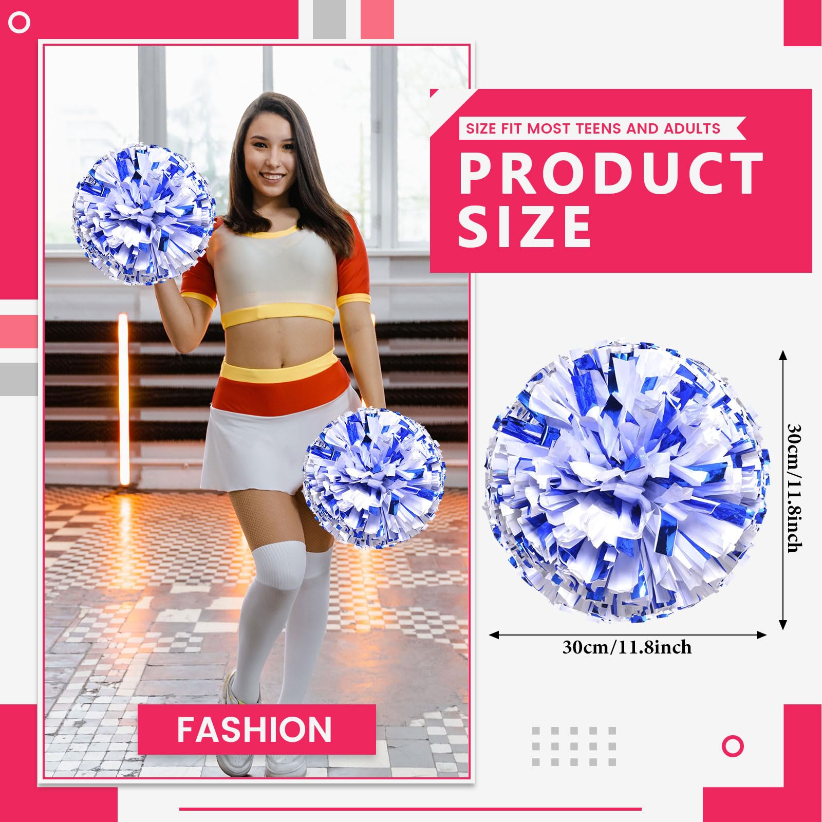 8 pompon da cheerleading,partite, sport di squadra (blue + white)